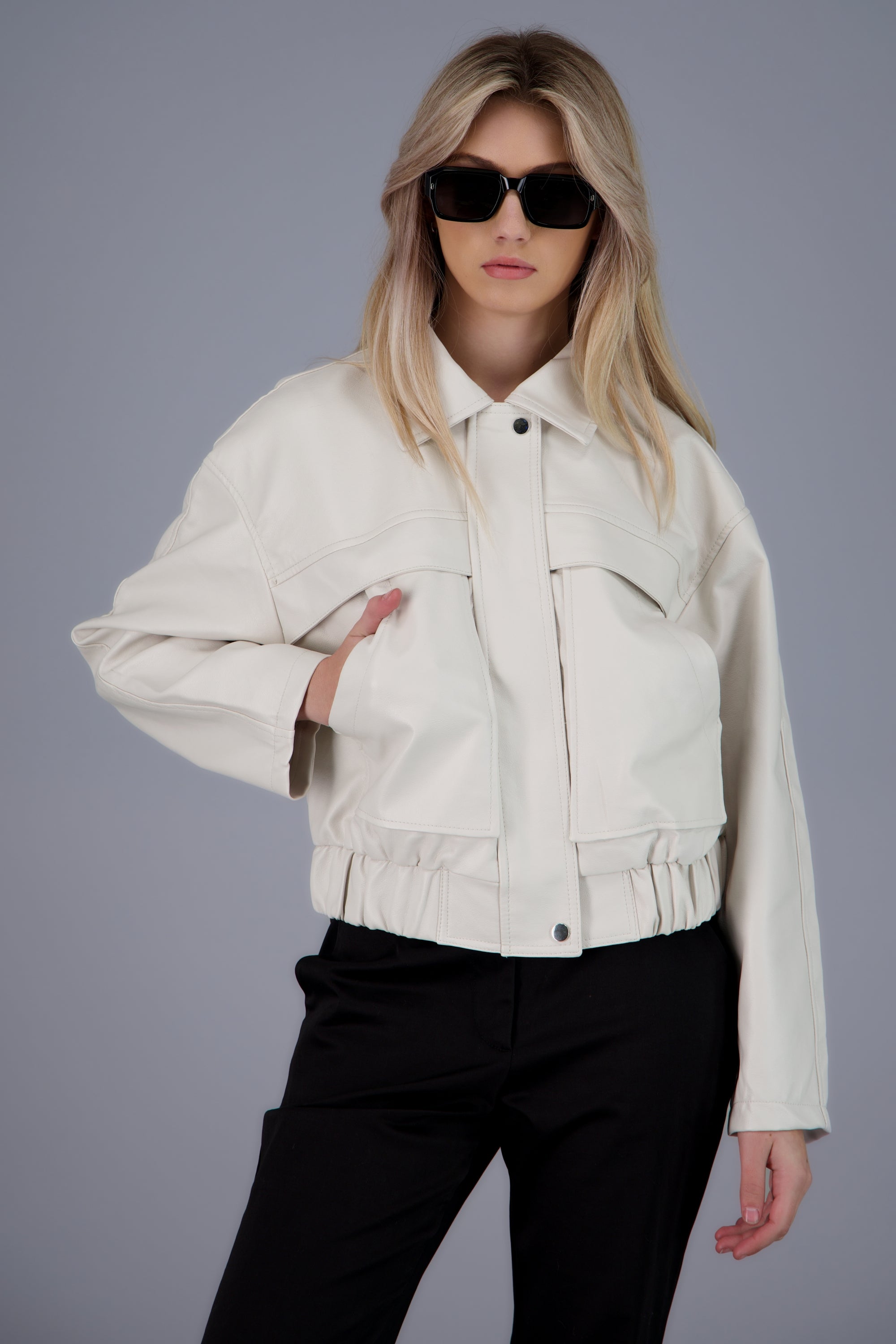 cropped leather jacket CREMA