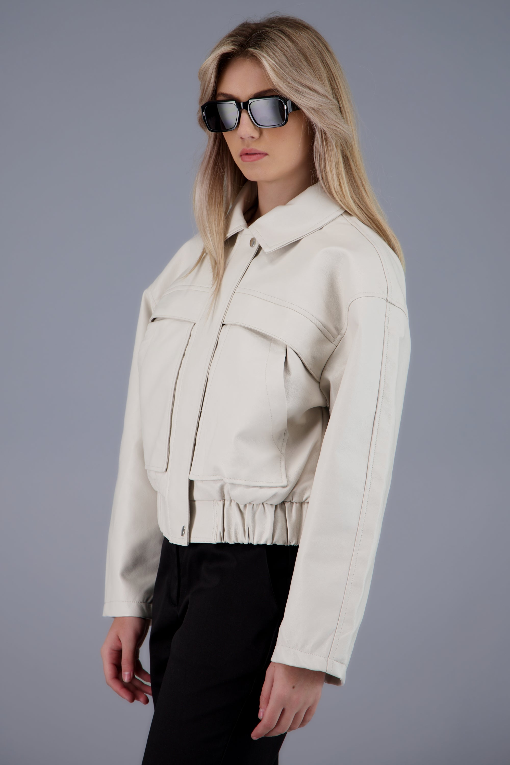 cropped leather jacket CREMA