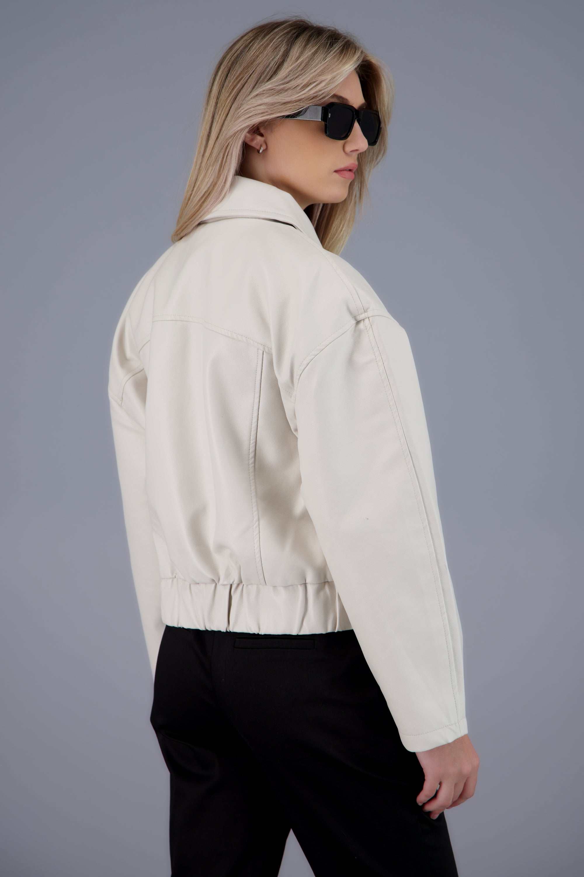 cropped leather jacket CREMA
