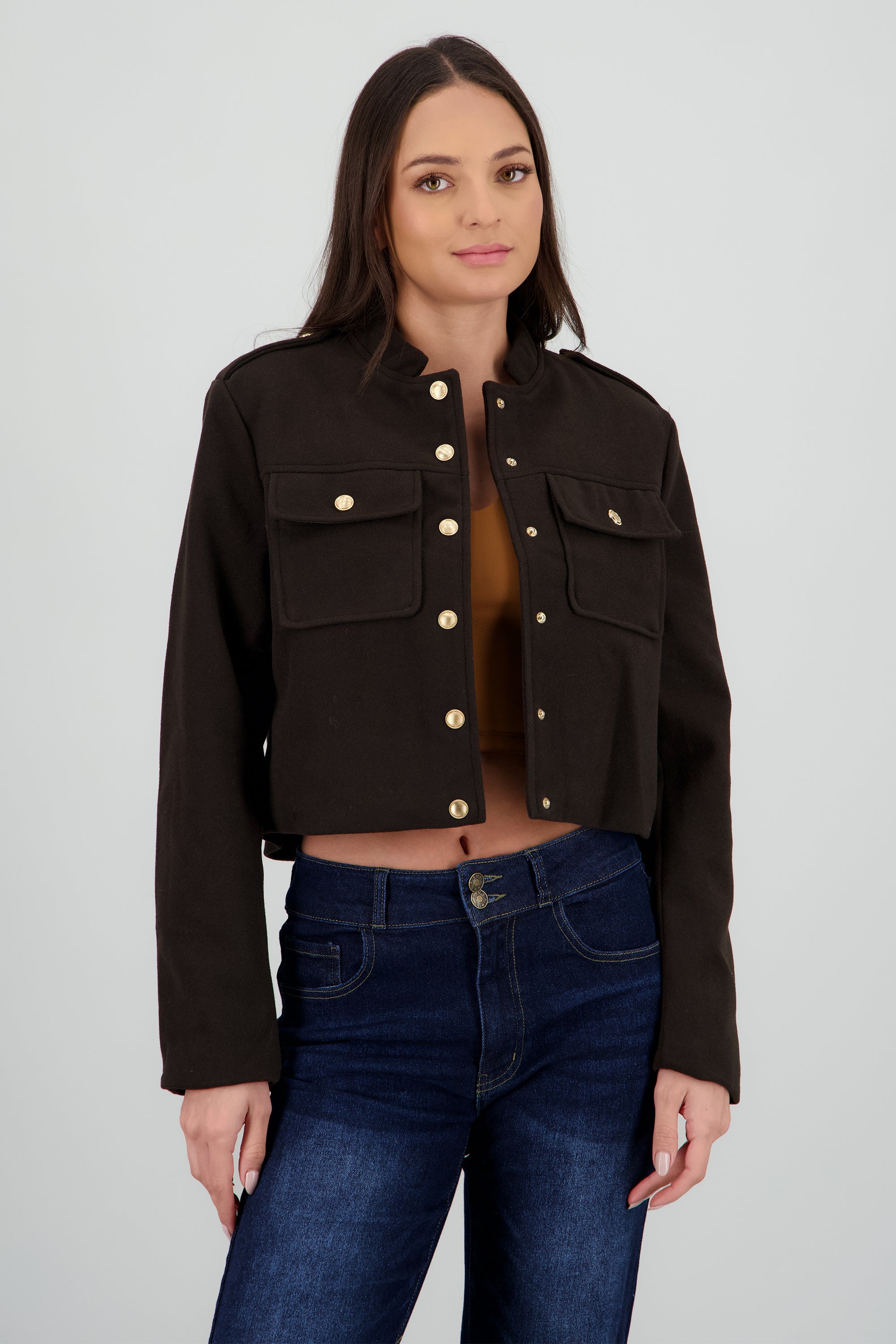utility gold button blazer CAFE
