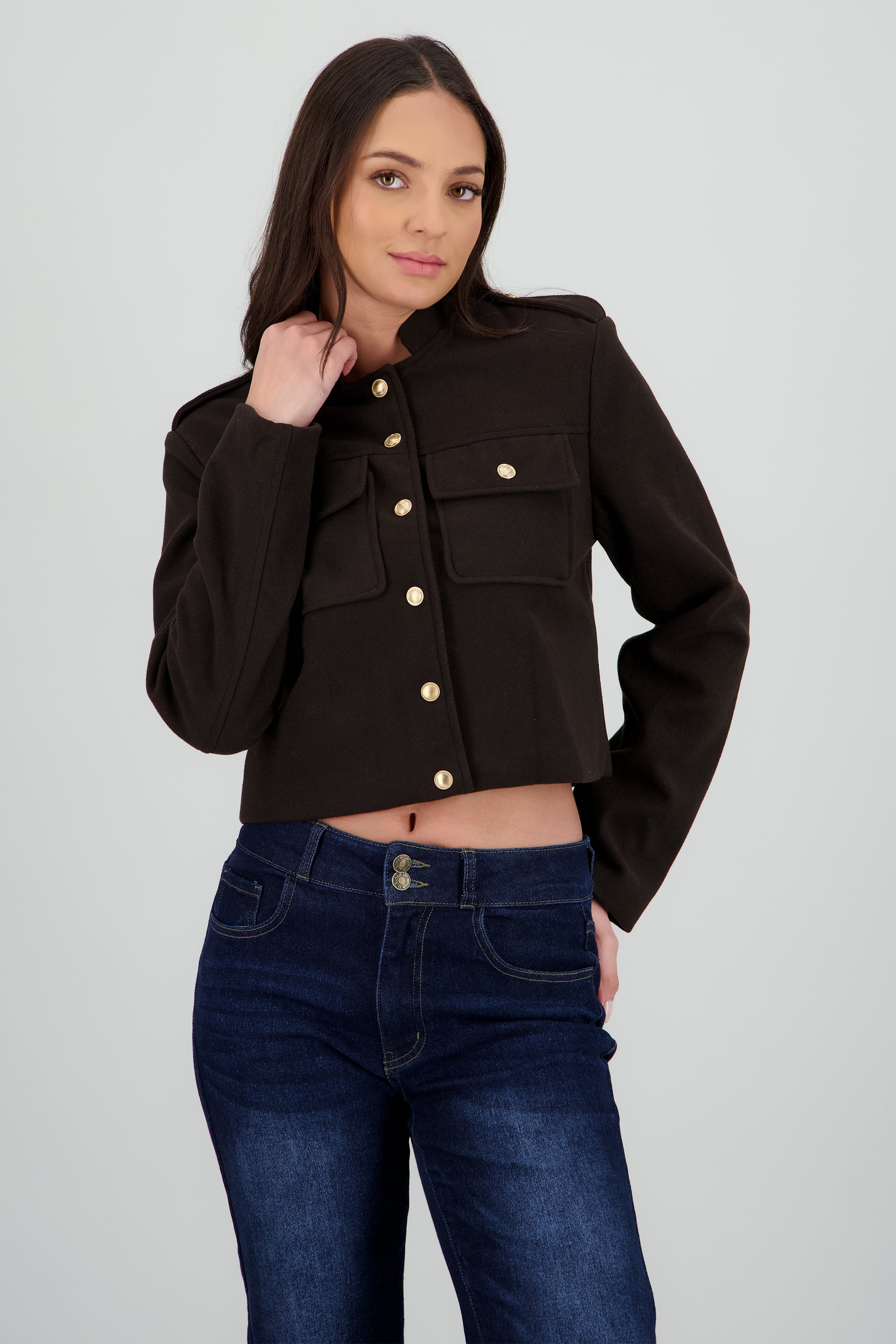 utility gold button blazer CAFE