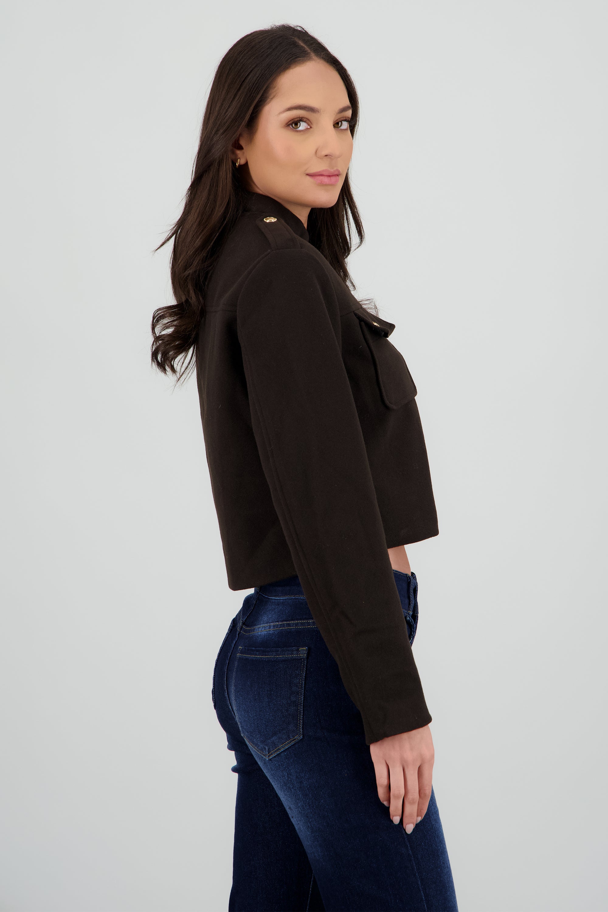 utility gold button blazer CAFE