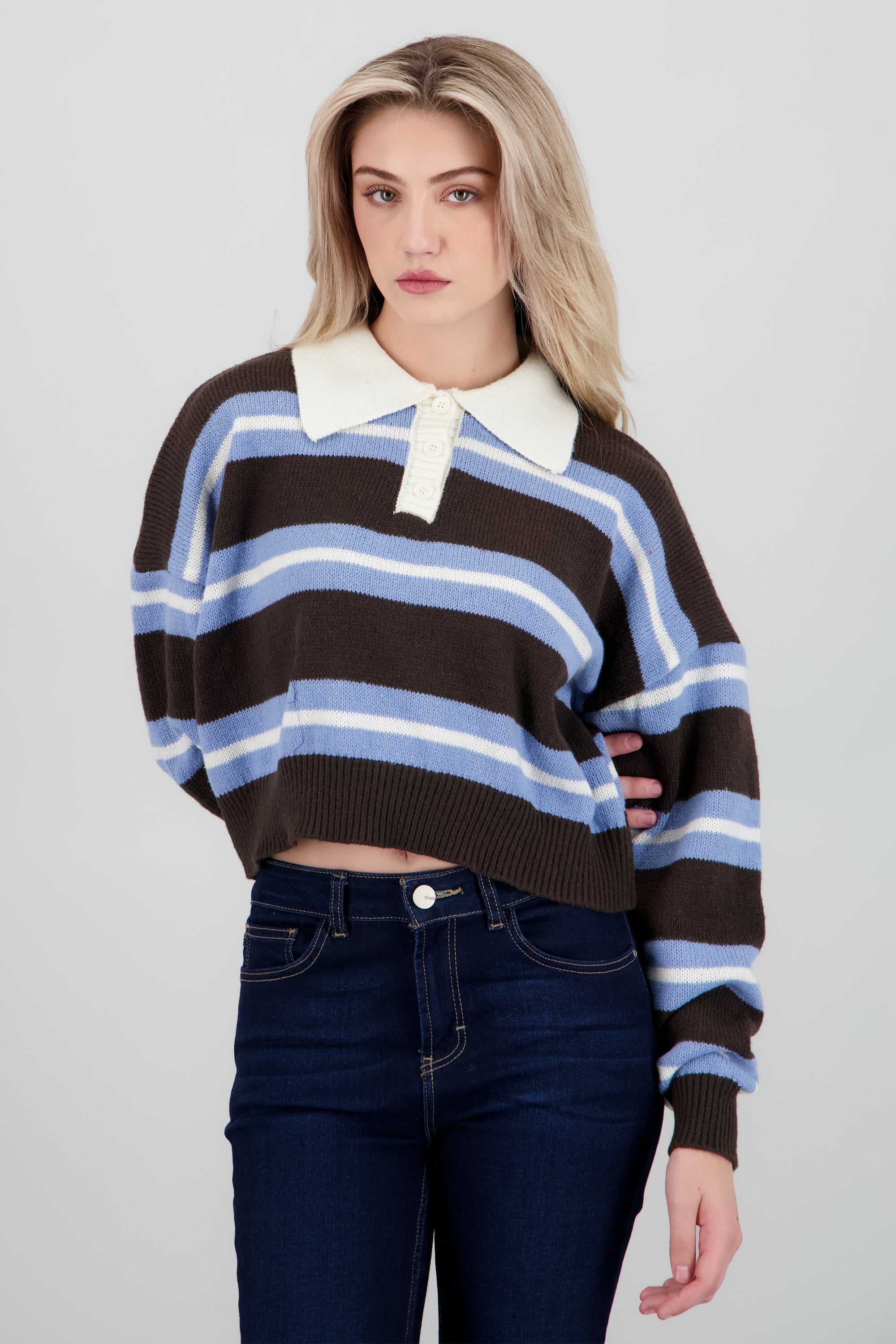 Sueter polo rayas CAFE COMBO