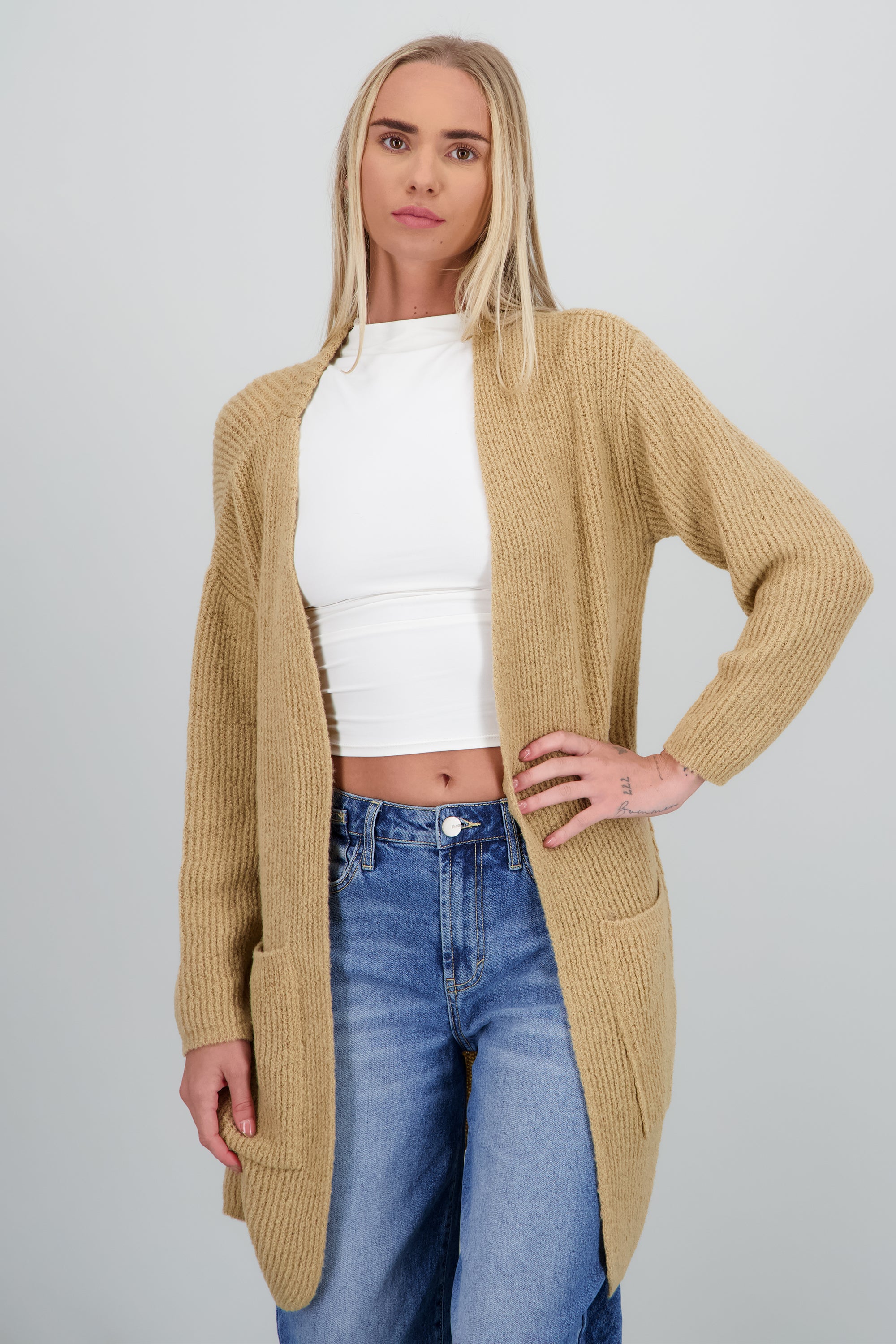 Cardigan largo detalle bolsas TAUPE