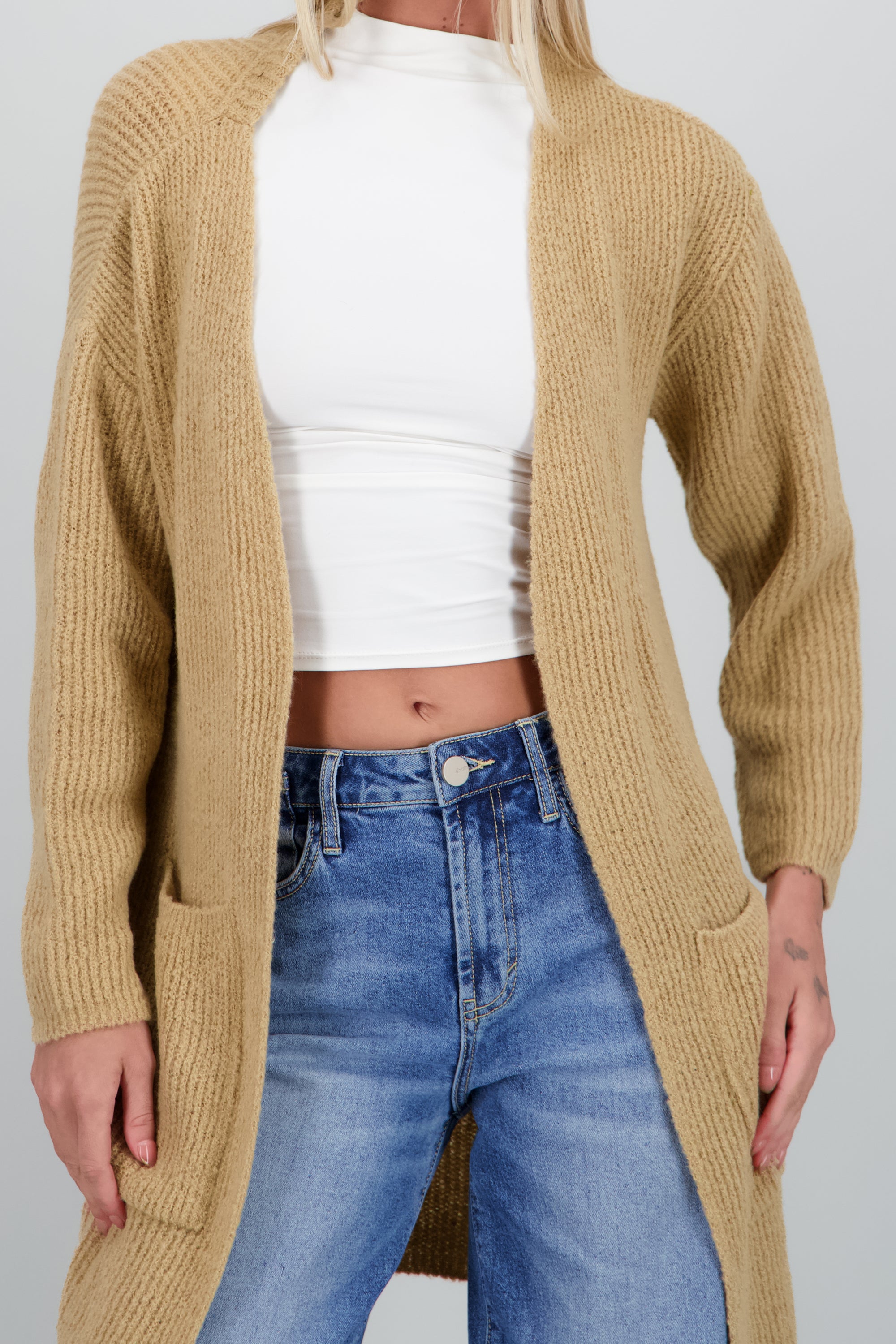 Cardigan largo detalle bolsas TAUPE