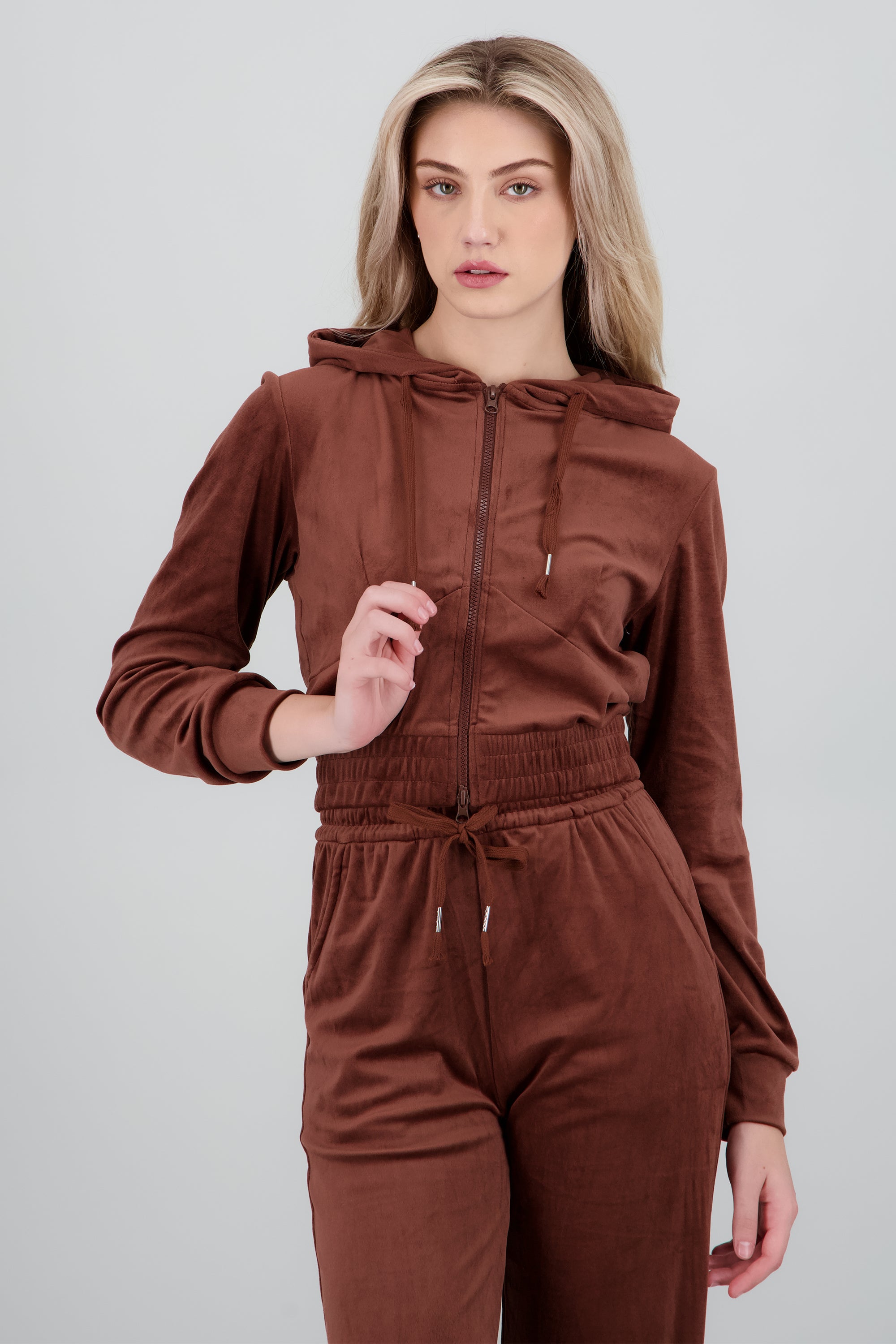 Hoodie velvet cierre CHOCOLATE