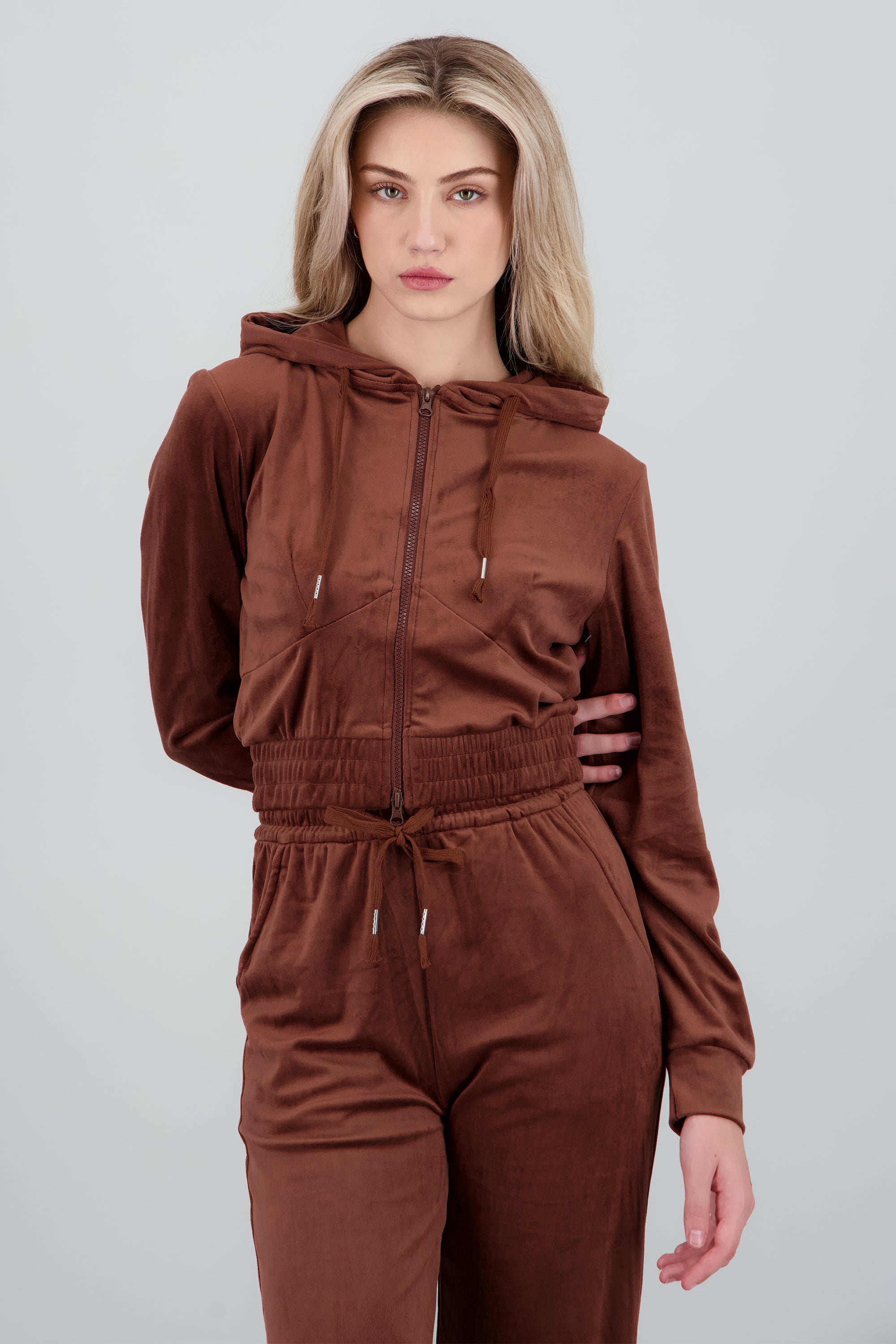 Hoodie velvet cierre CHOCOLATE