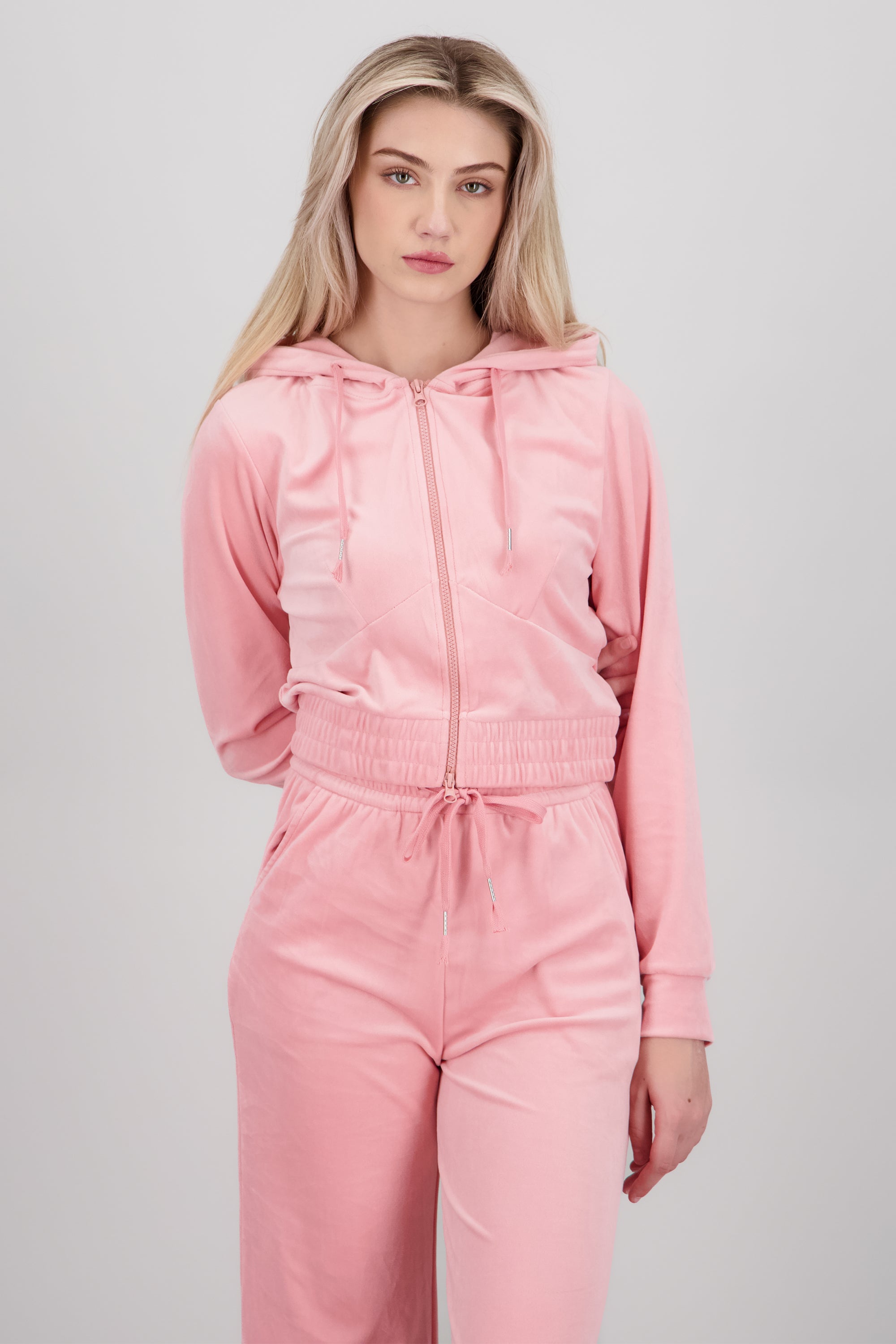 Hoodie velvet cierre ROSA
