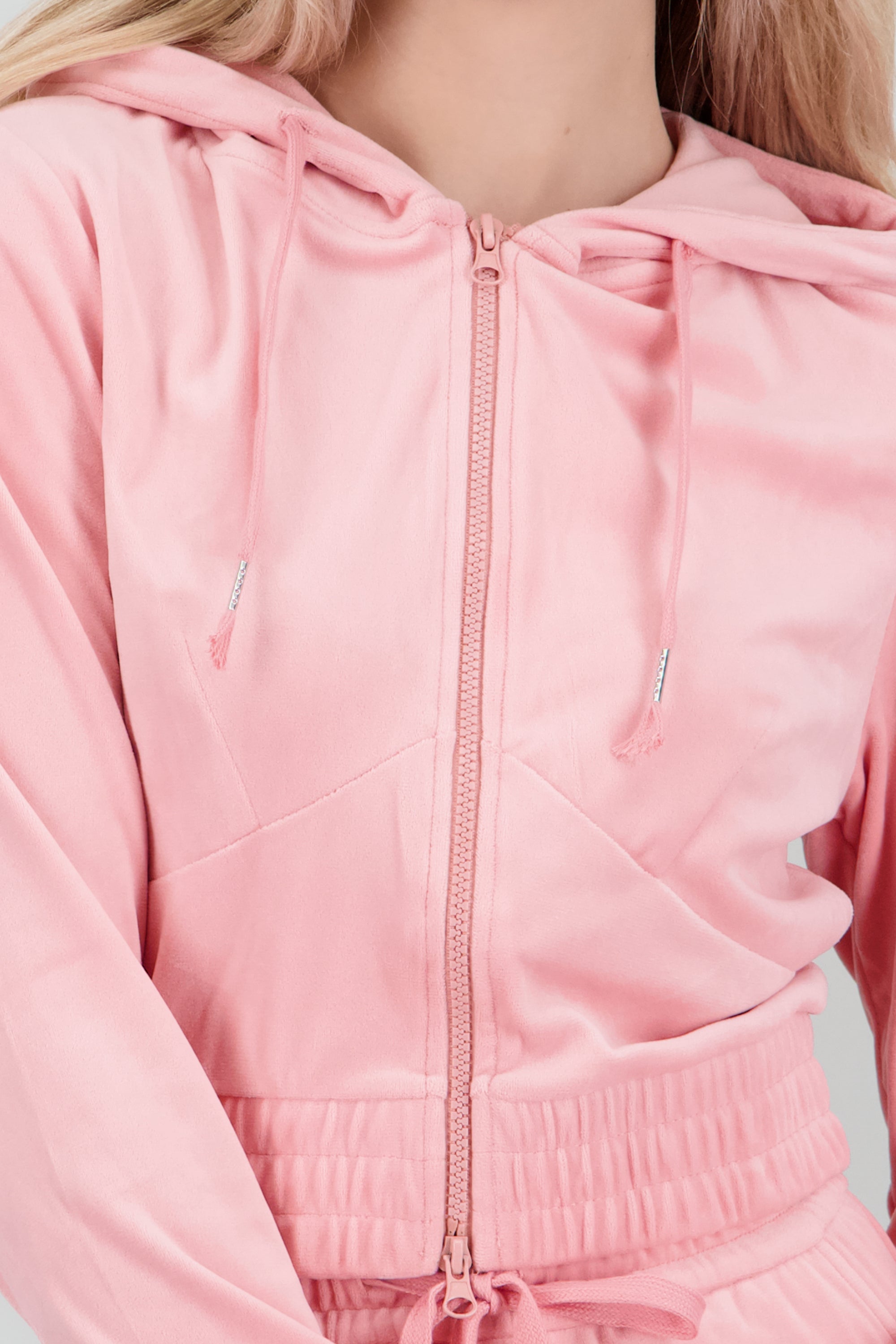 Hoodie velvet cierre ROSA