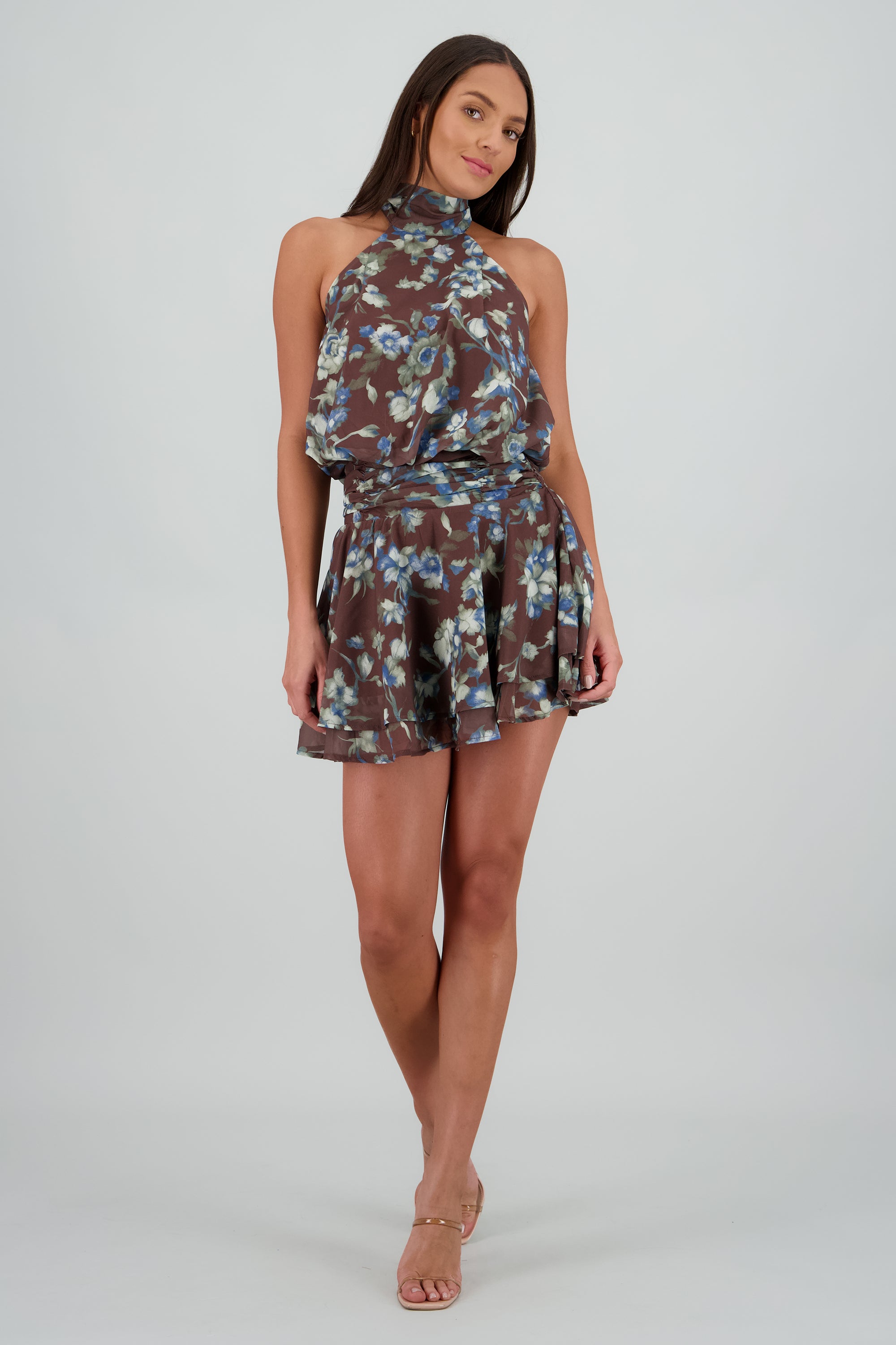 Vestido halter estampado flores CAFE COMBO