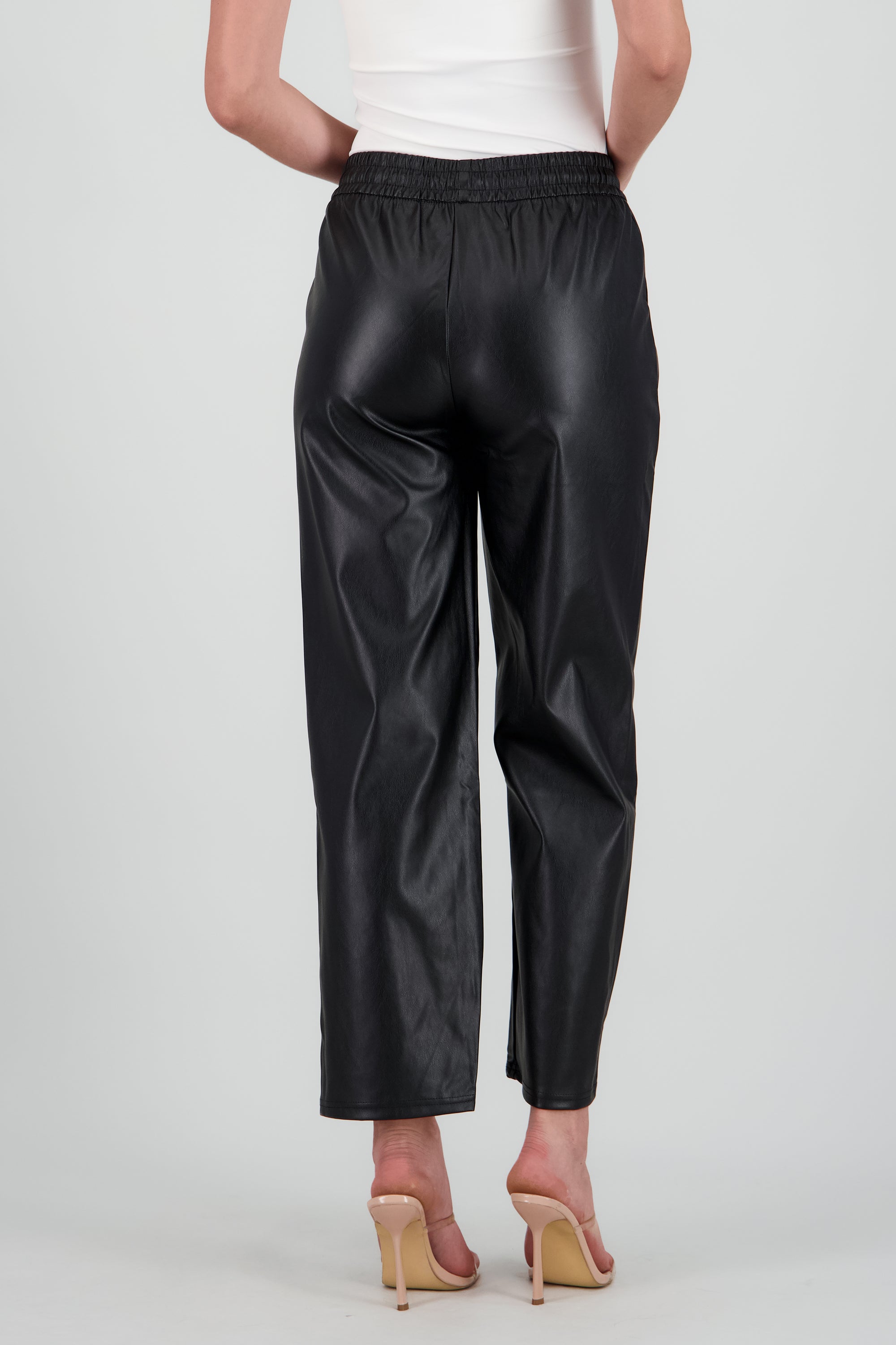 Pantalones de Pu corte recto NEGRO
