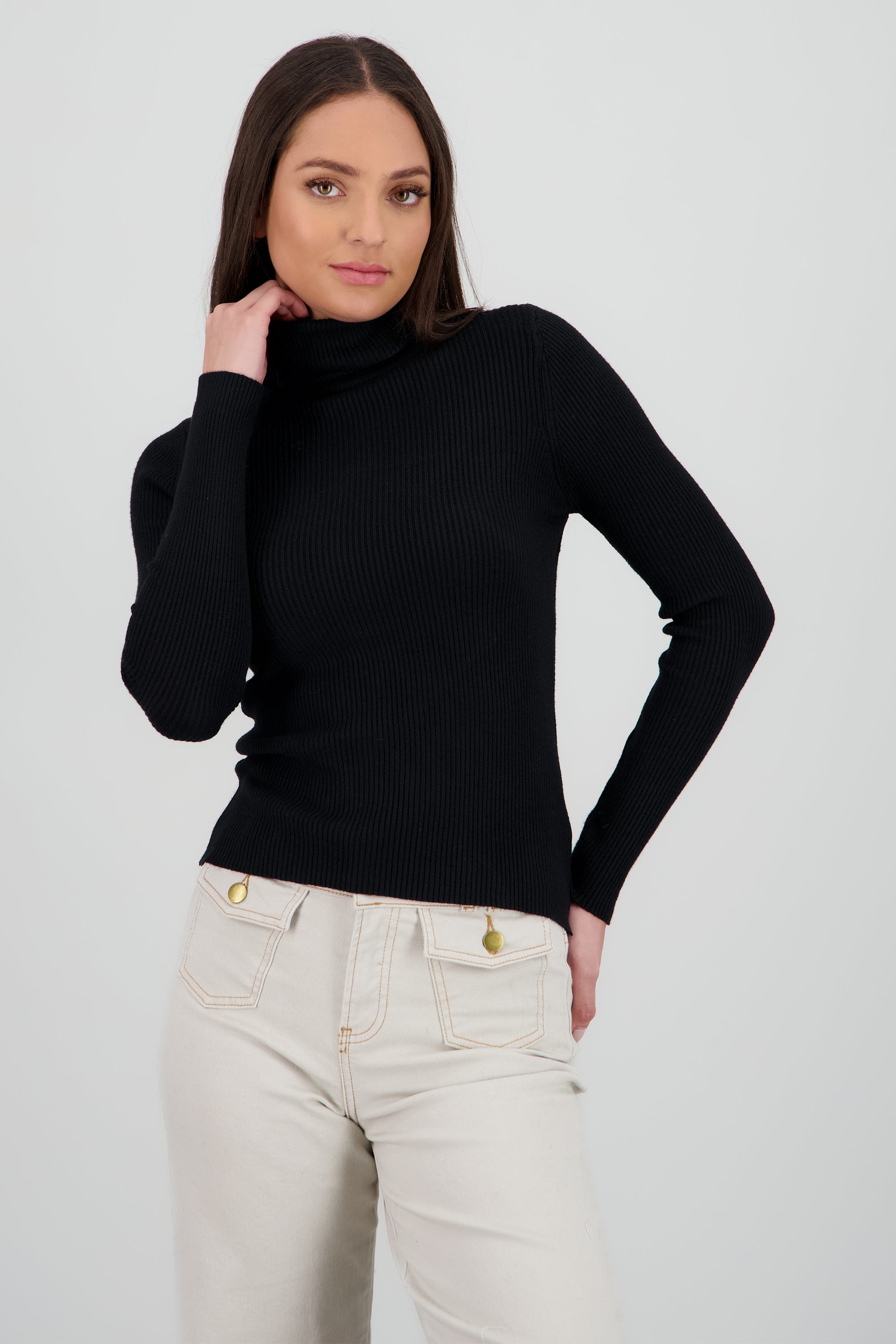 Top cuello alto manga larga NEGRO