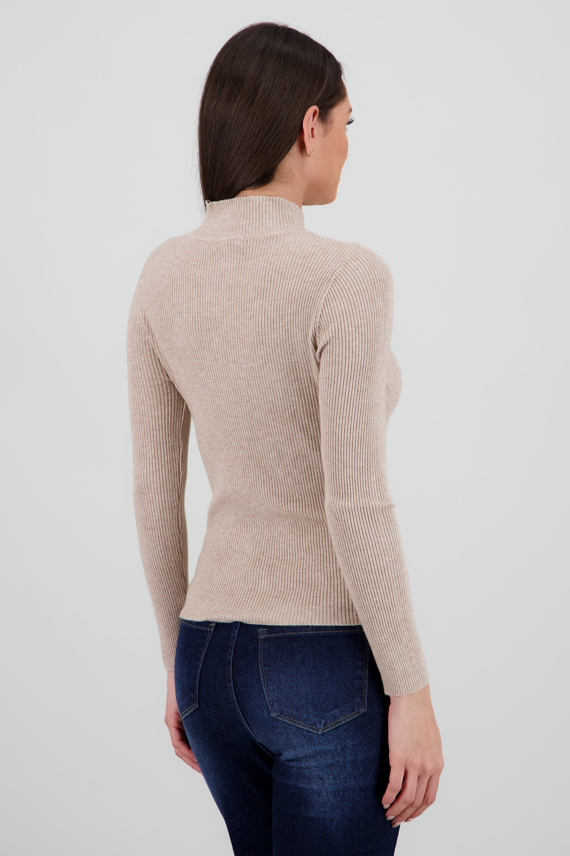 Top rib cuello alto manga larga KHAKI