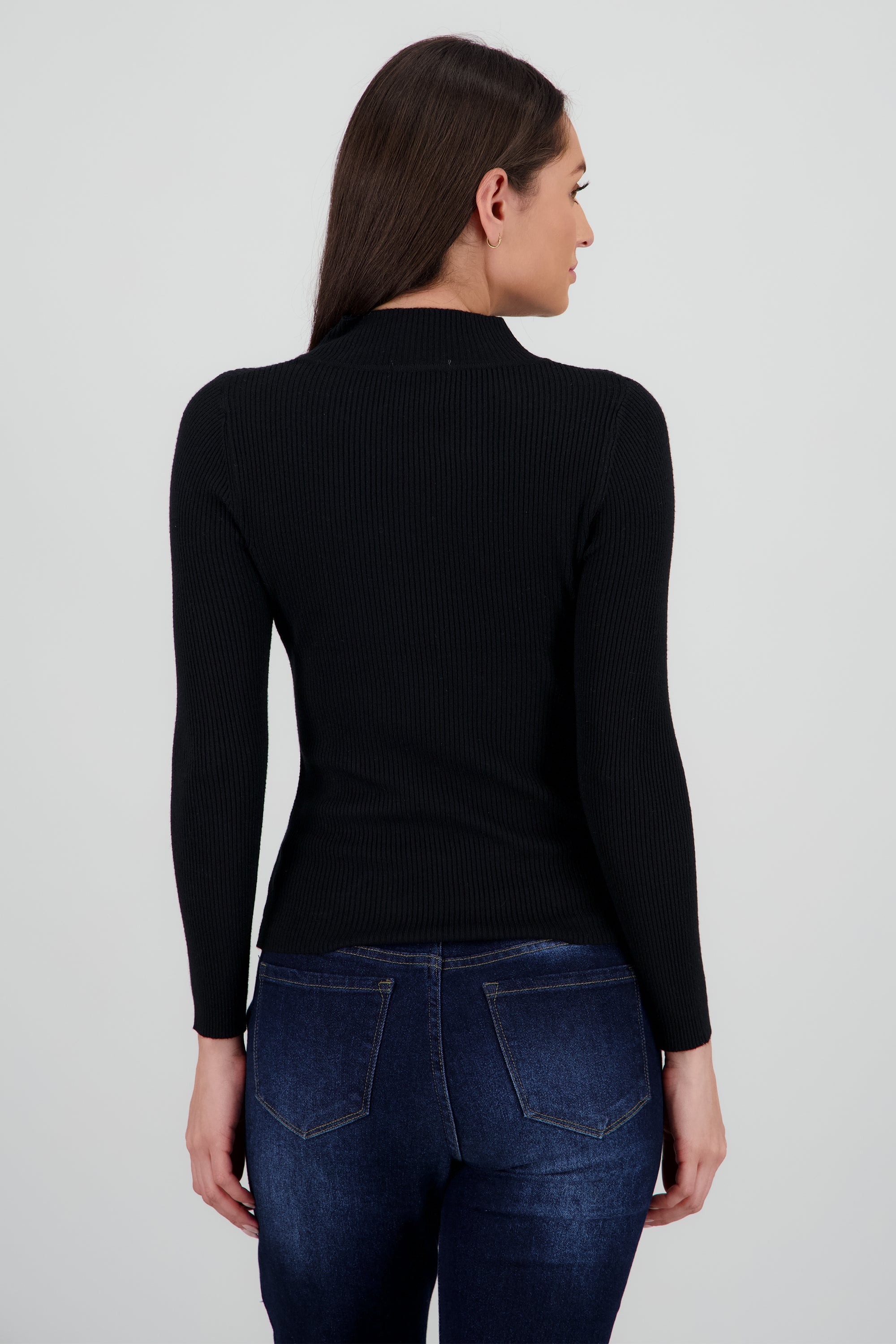 Top rib cuello alto manga larga NEGRO