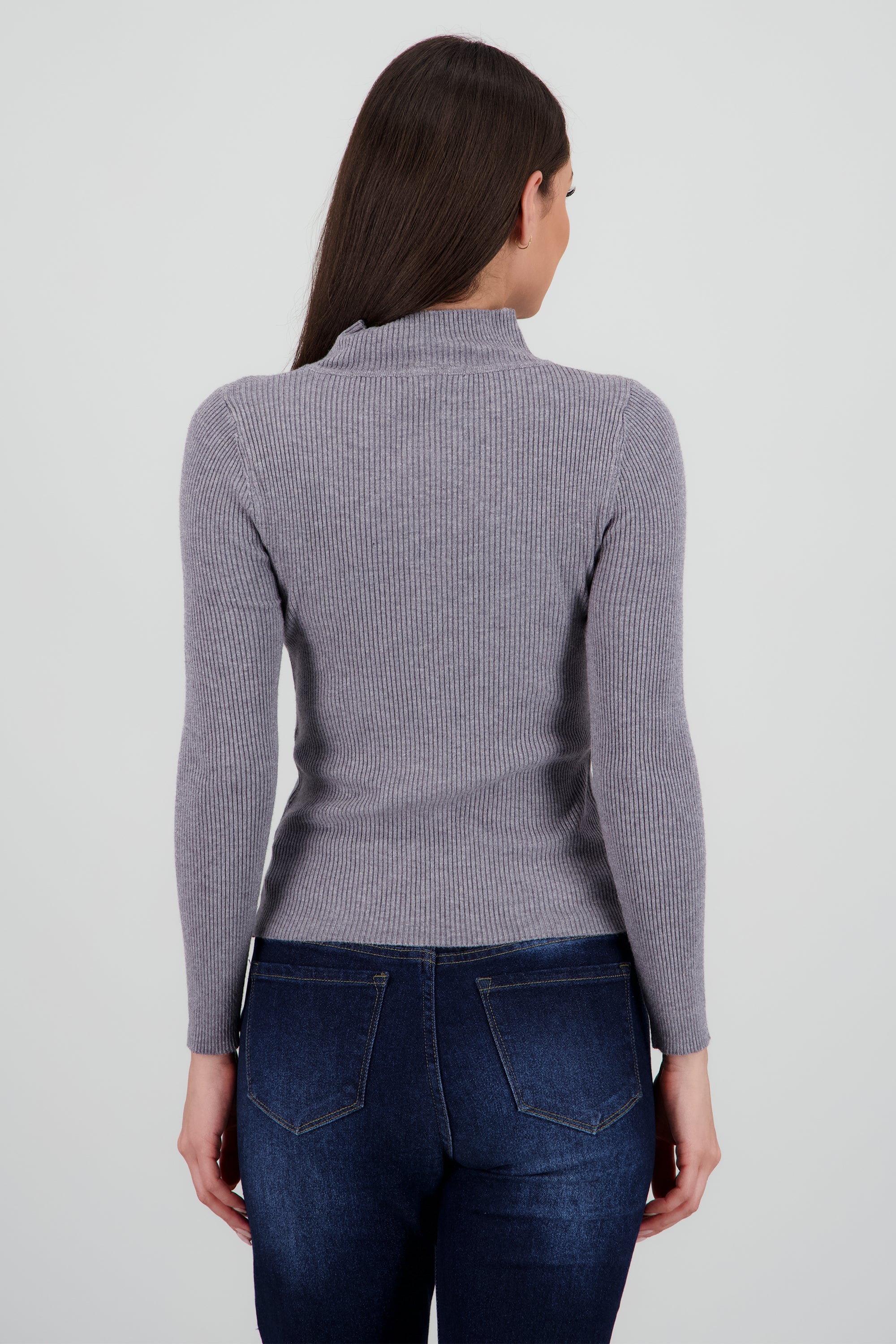 Top rib cuello alto manga larga GRIS