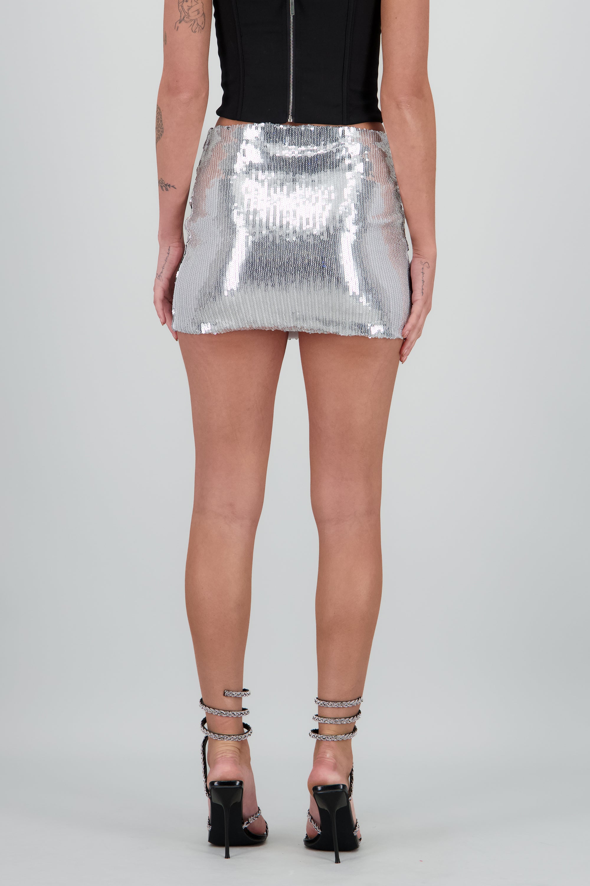 Falda mini lentejuela PLATA