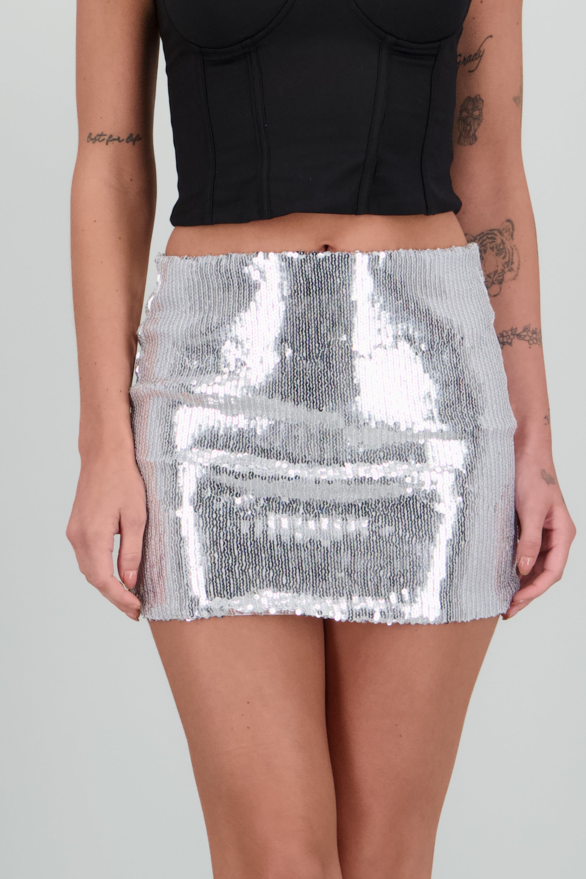 Falda mini lentejuela PLATA