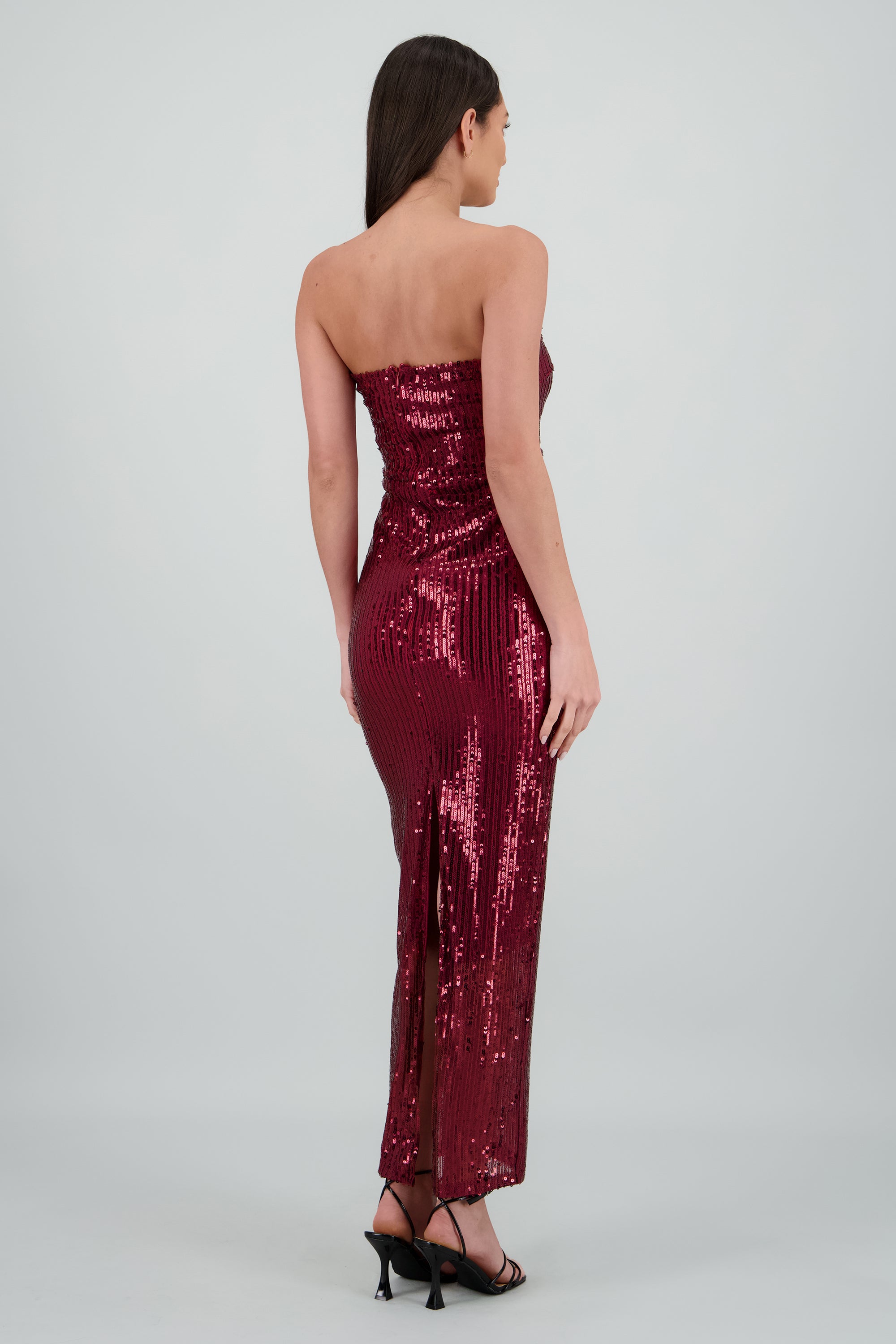 Vestido maxi strapples lentejuelas VINO