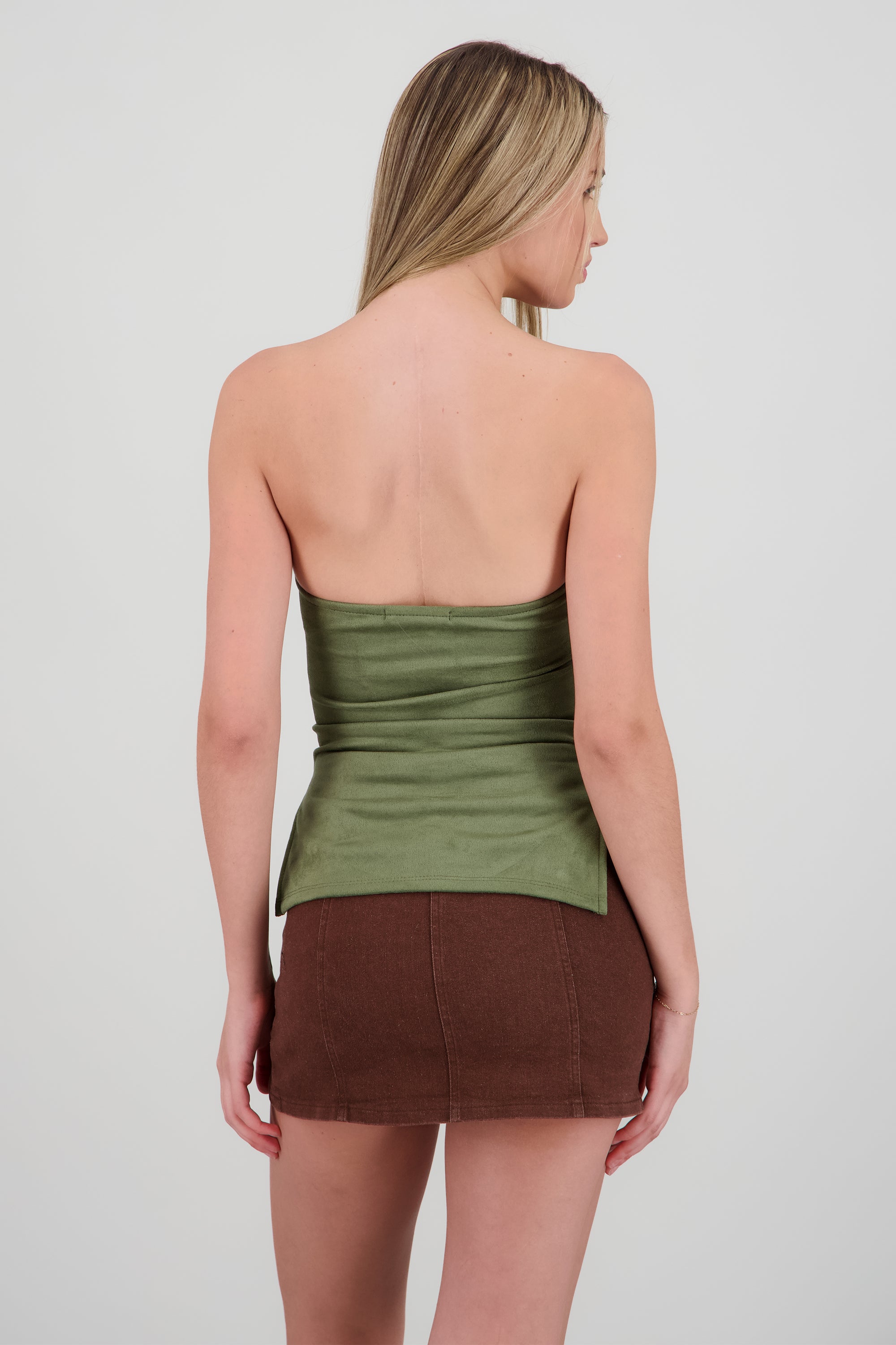 Top strapples detalle drapeado suede OLIVO