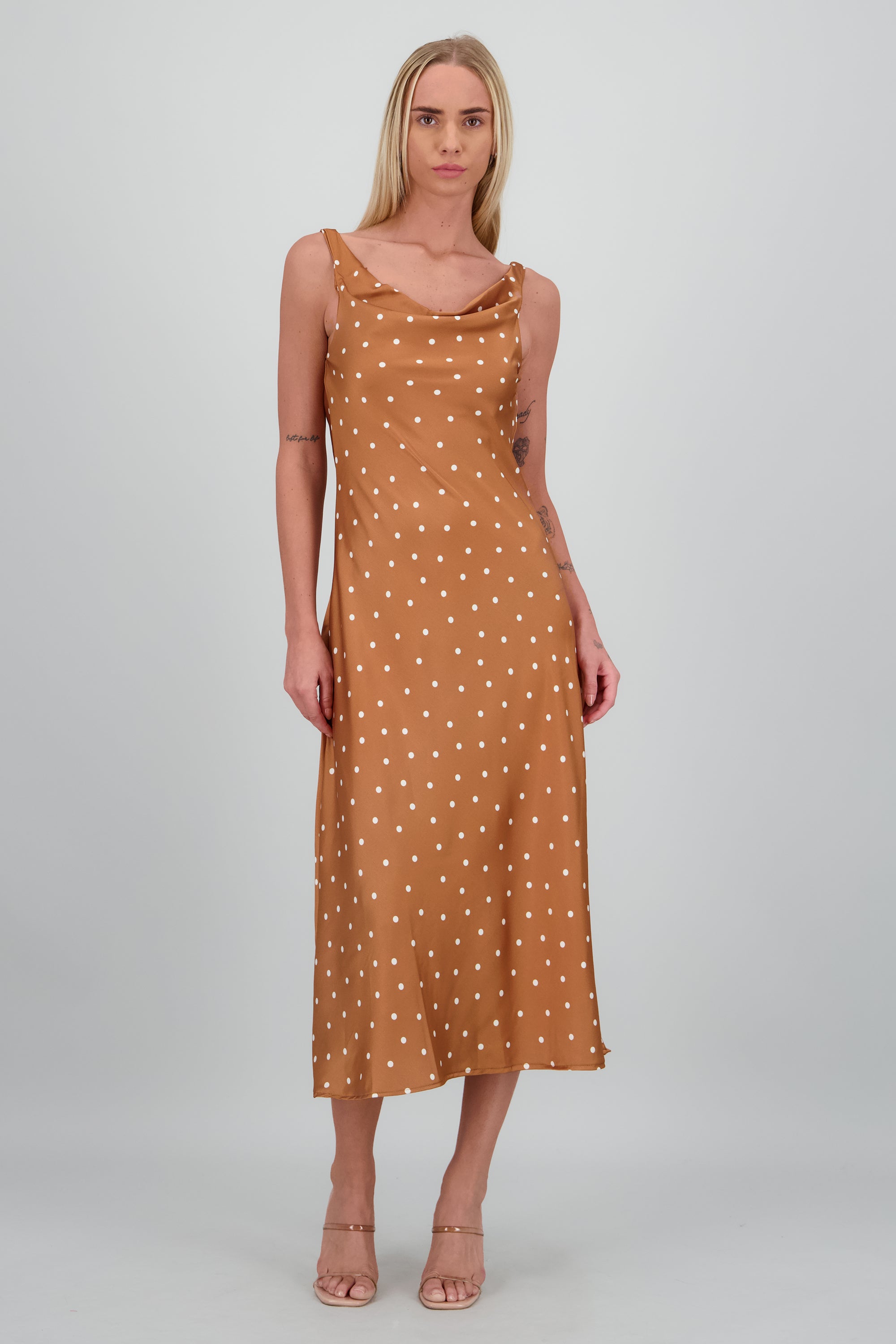 Vestido polka drapeado NARANJA COMBO