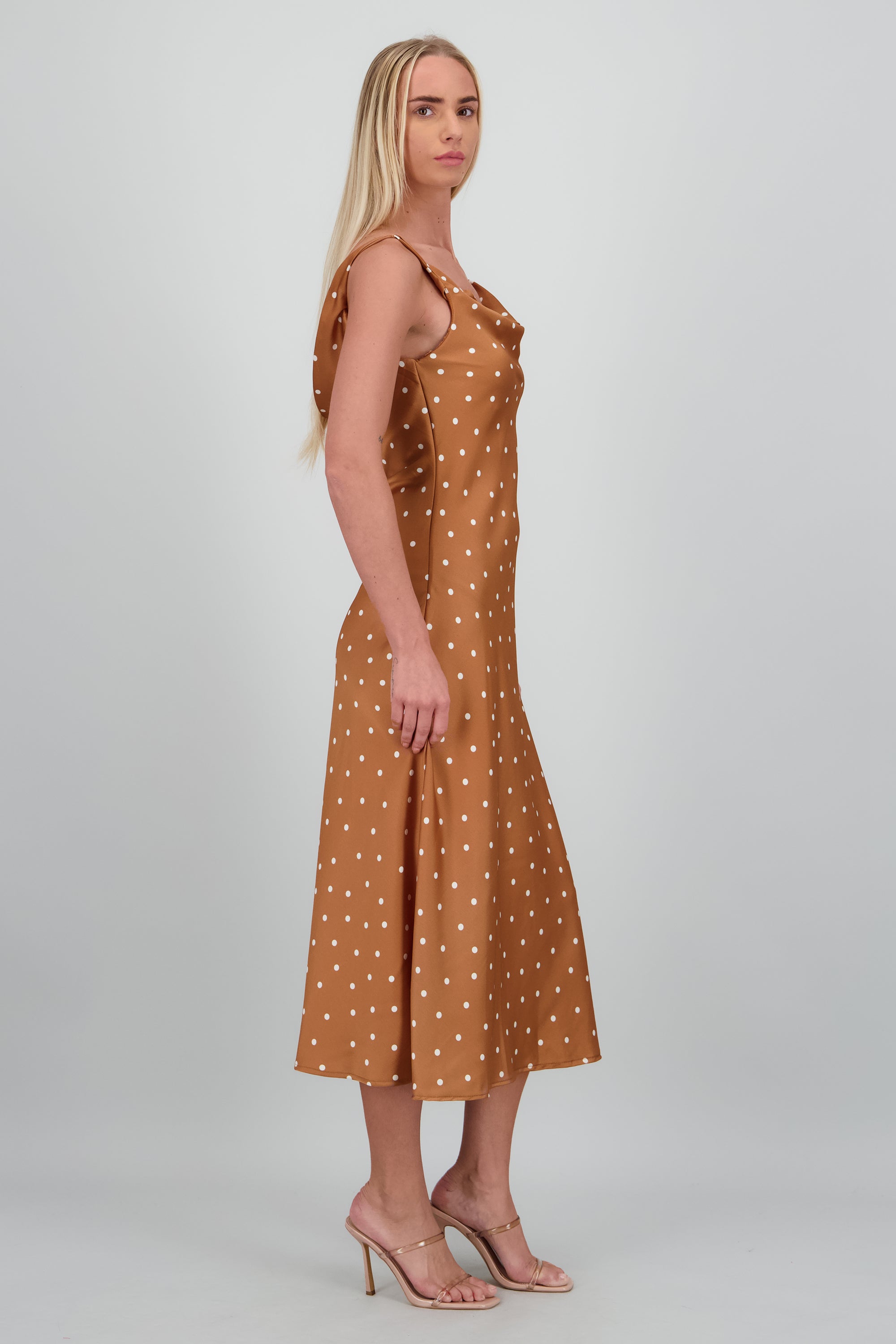 Vestido polka drapeado NARANJA COMBO