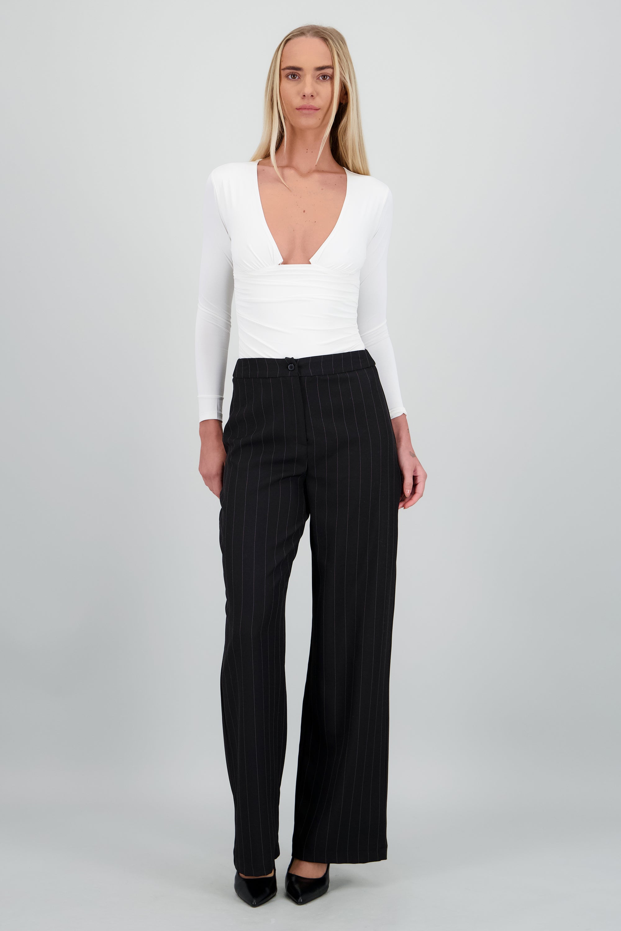 Pantalon recto detalle rayas NEGRO COMBO