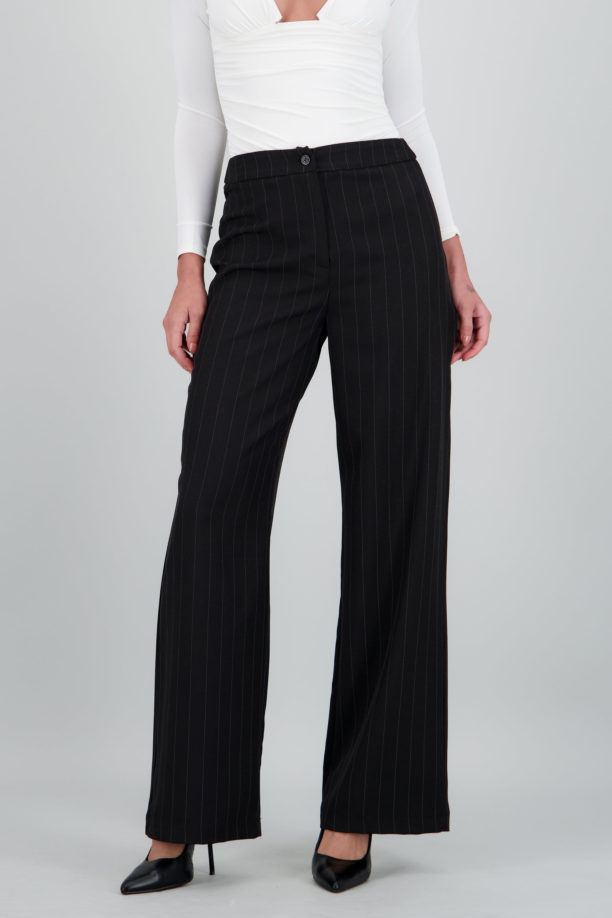 Pantalon recto detalle rayas NEGRO COMBO