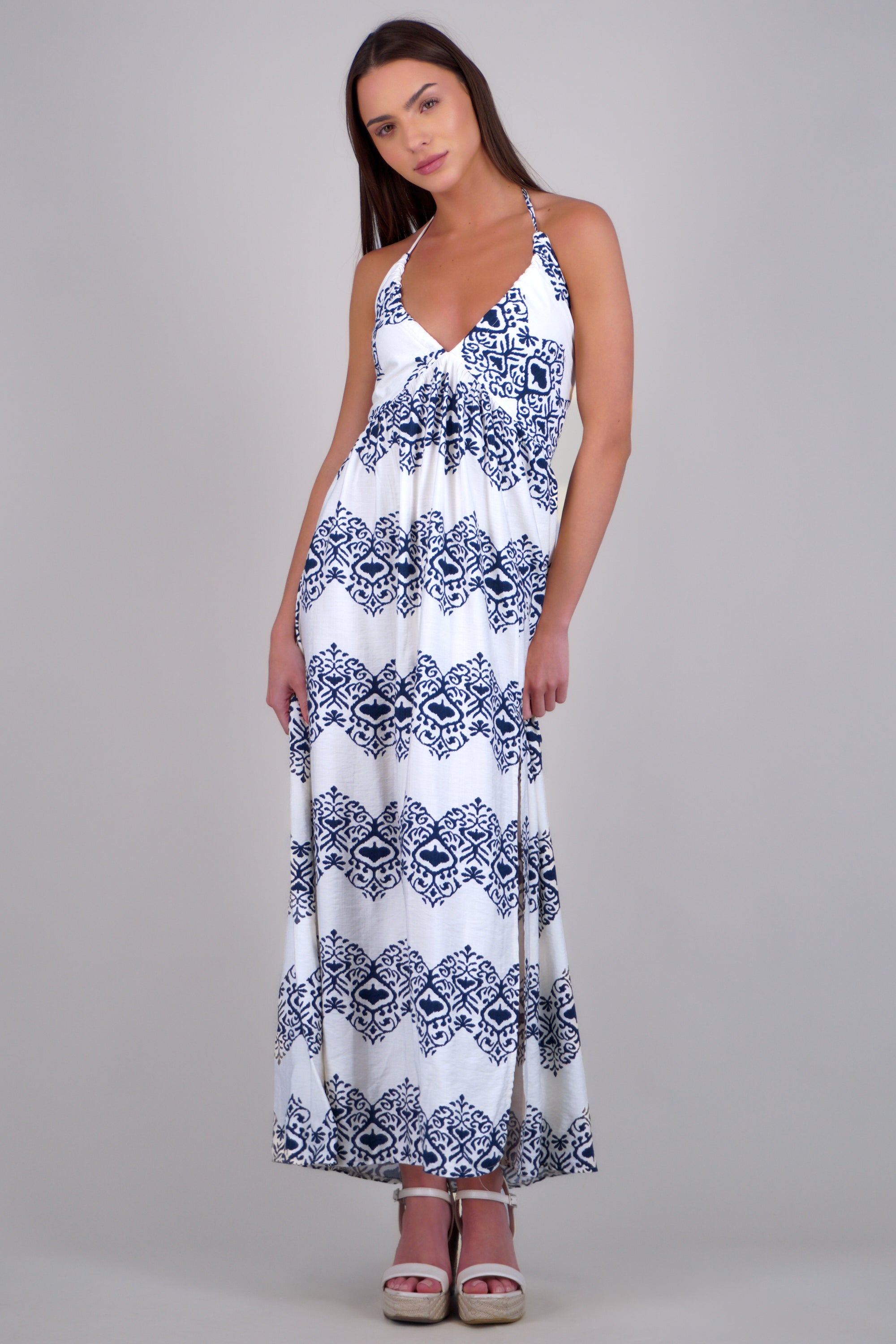 Vestido maxi estampado detalle escote MARINO COMBO