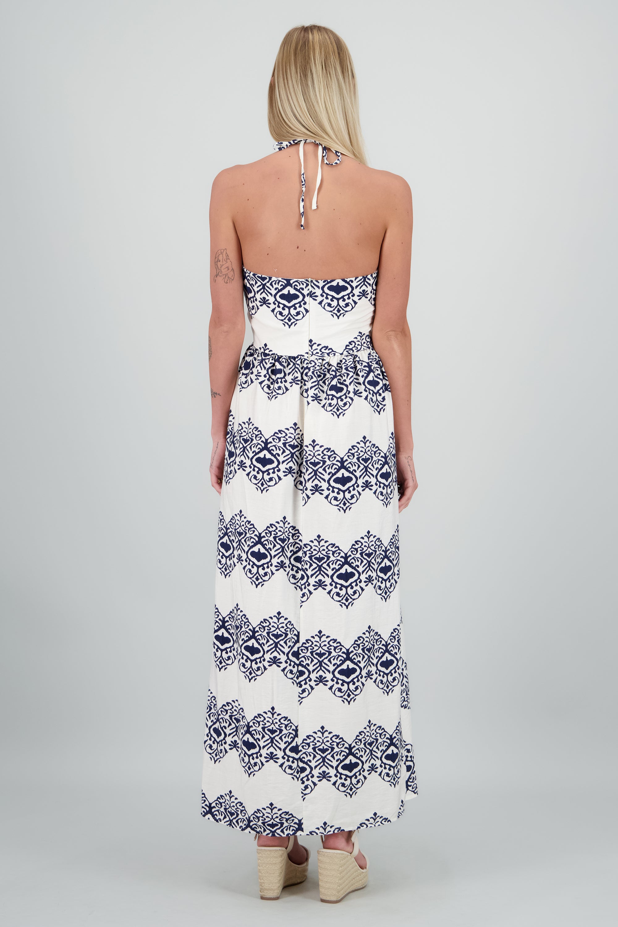 Vestido maxi estampado detalle escote MARINO COMBO