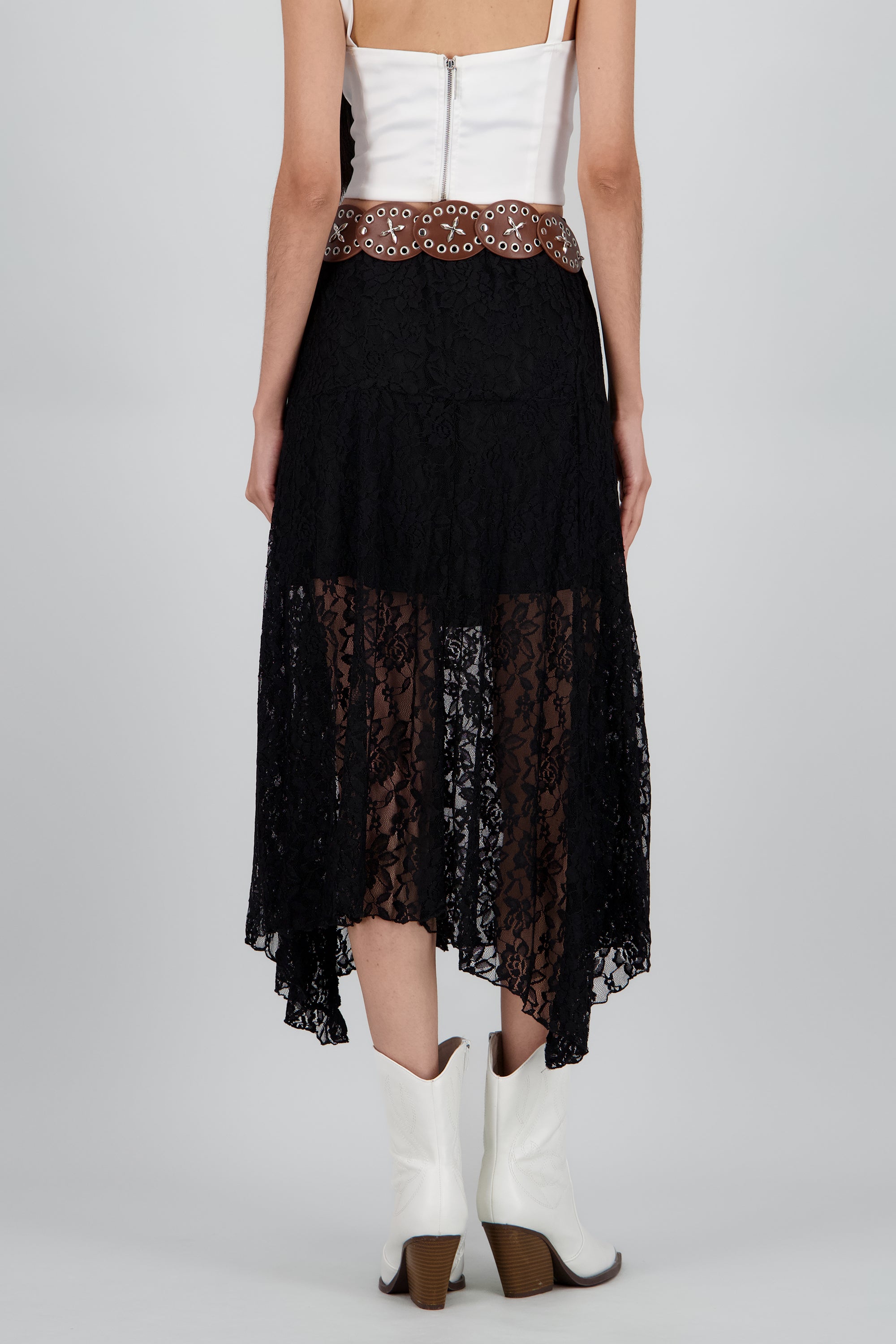 Falda encaje con cinturon boho NEGRO