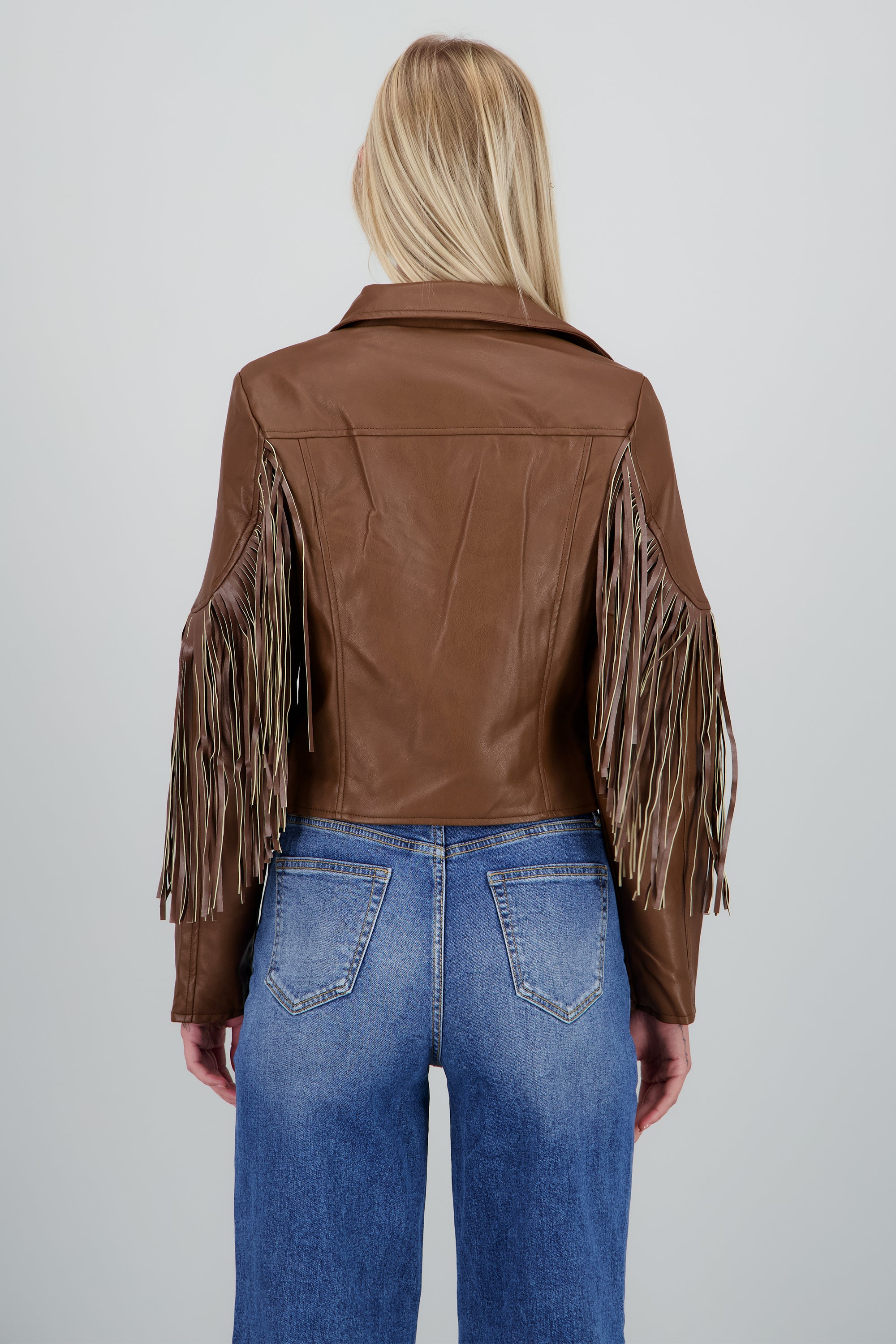 Chamarra fringe PU CAFE