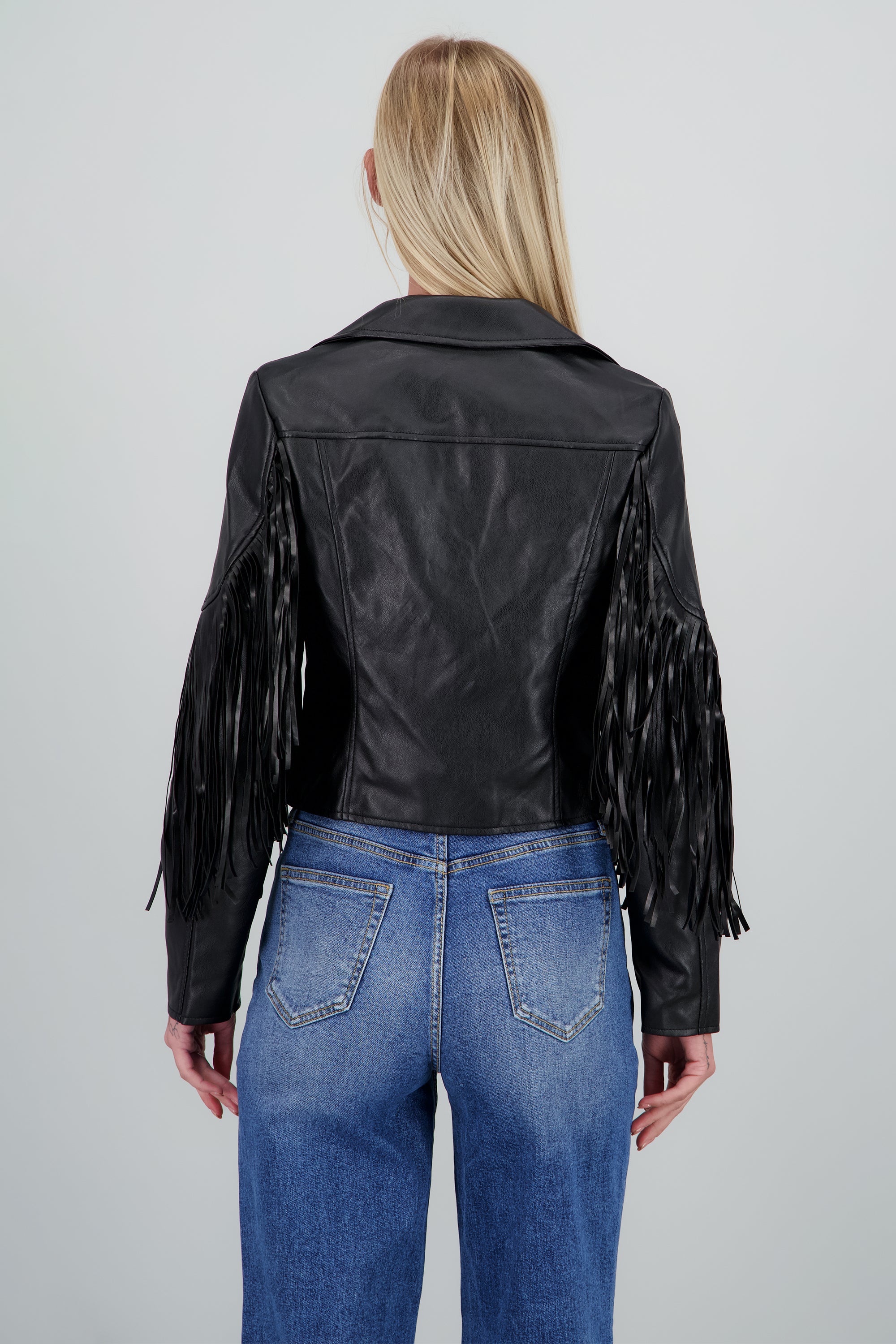 Chamarra fringe PU NEGRO