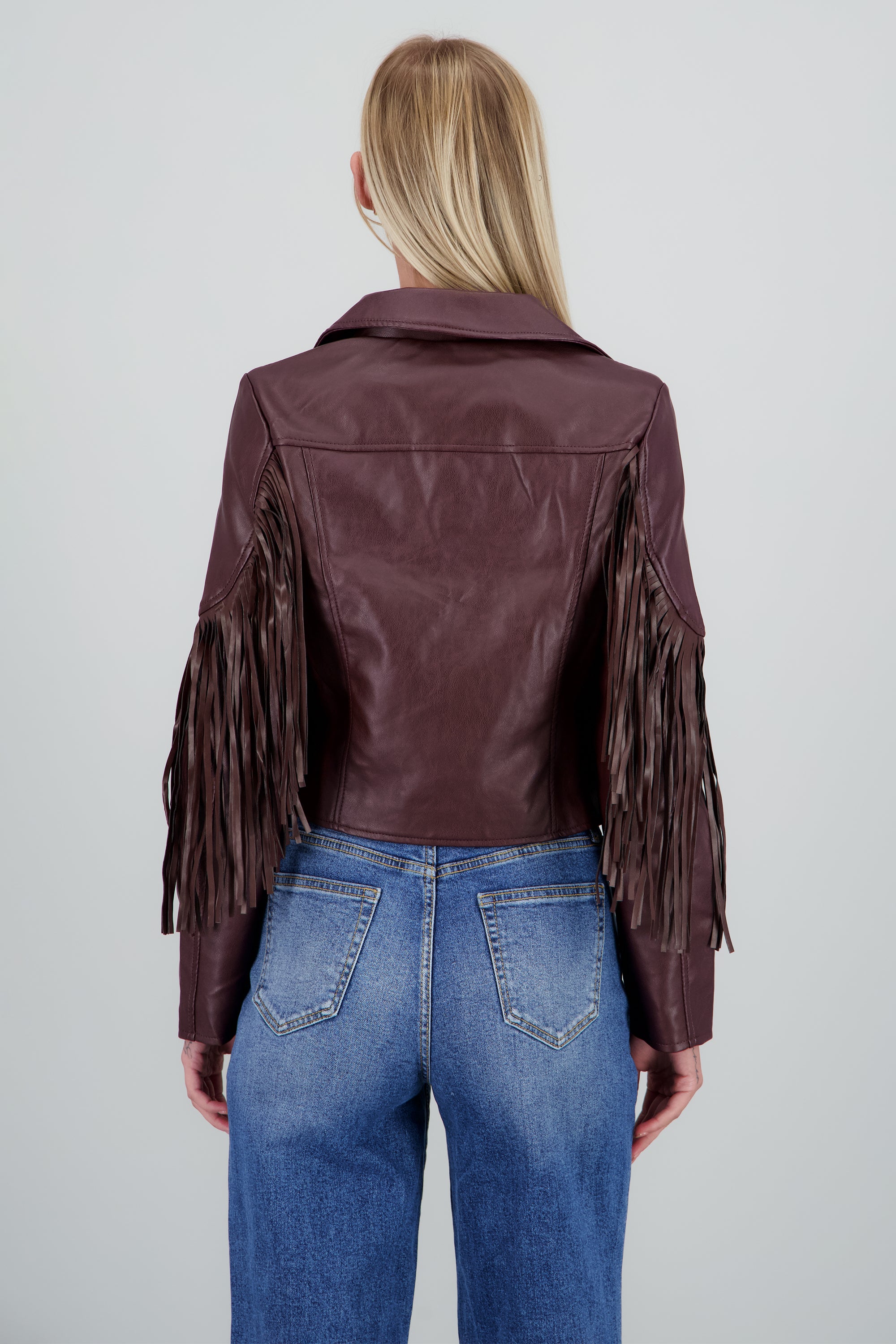 Chamarra fringe PU VINO