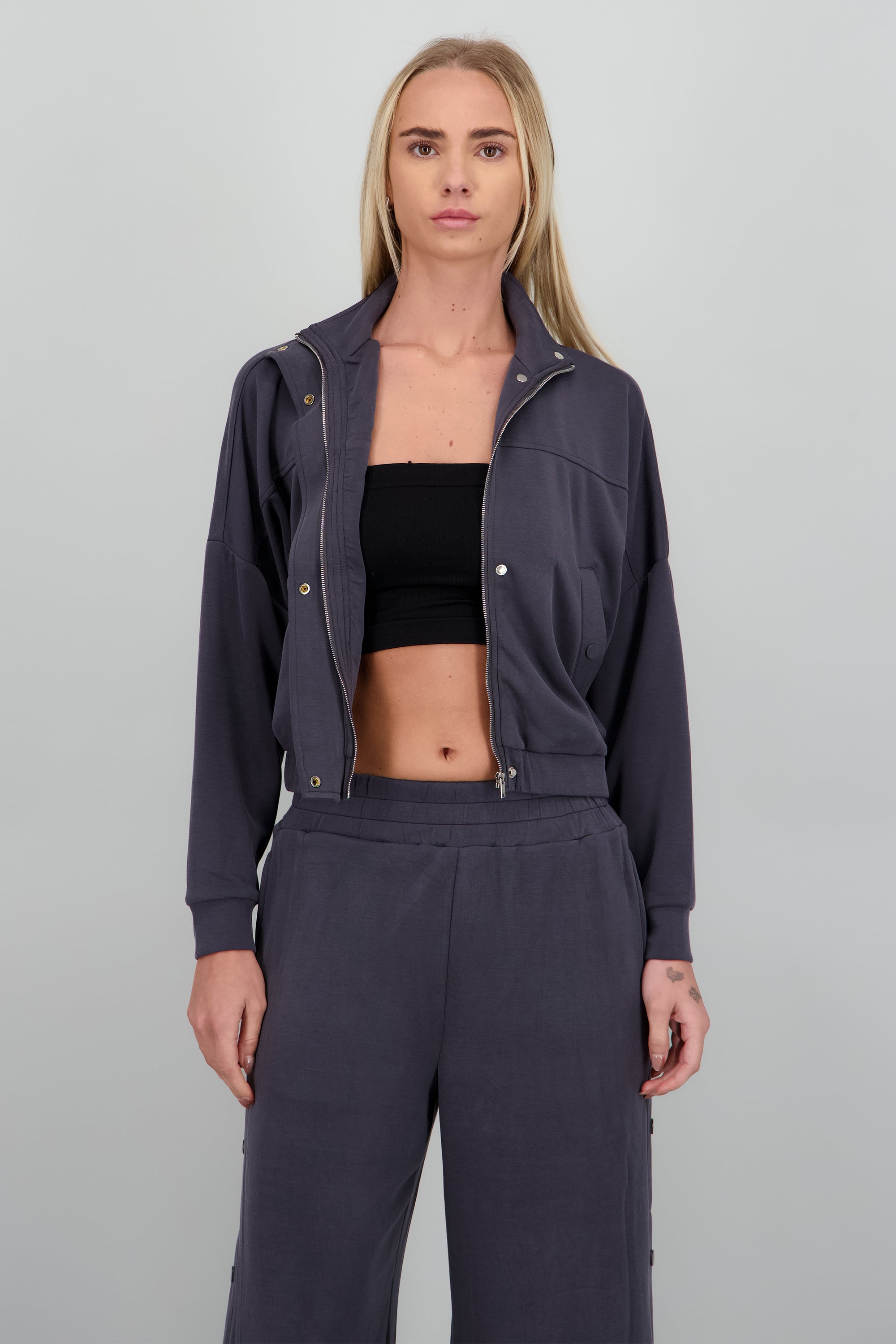 Sudadera con cierre y botones GRIS