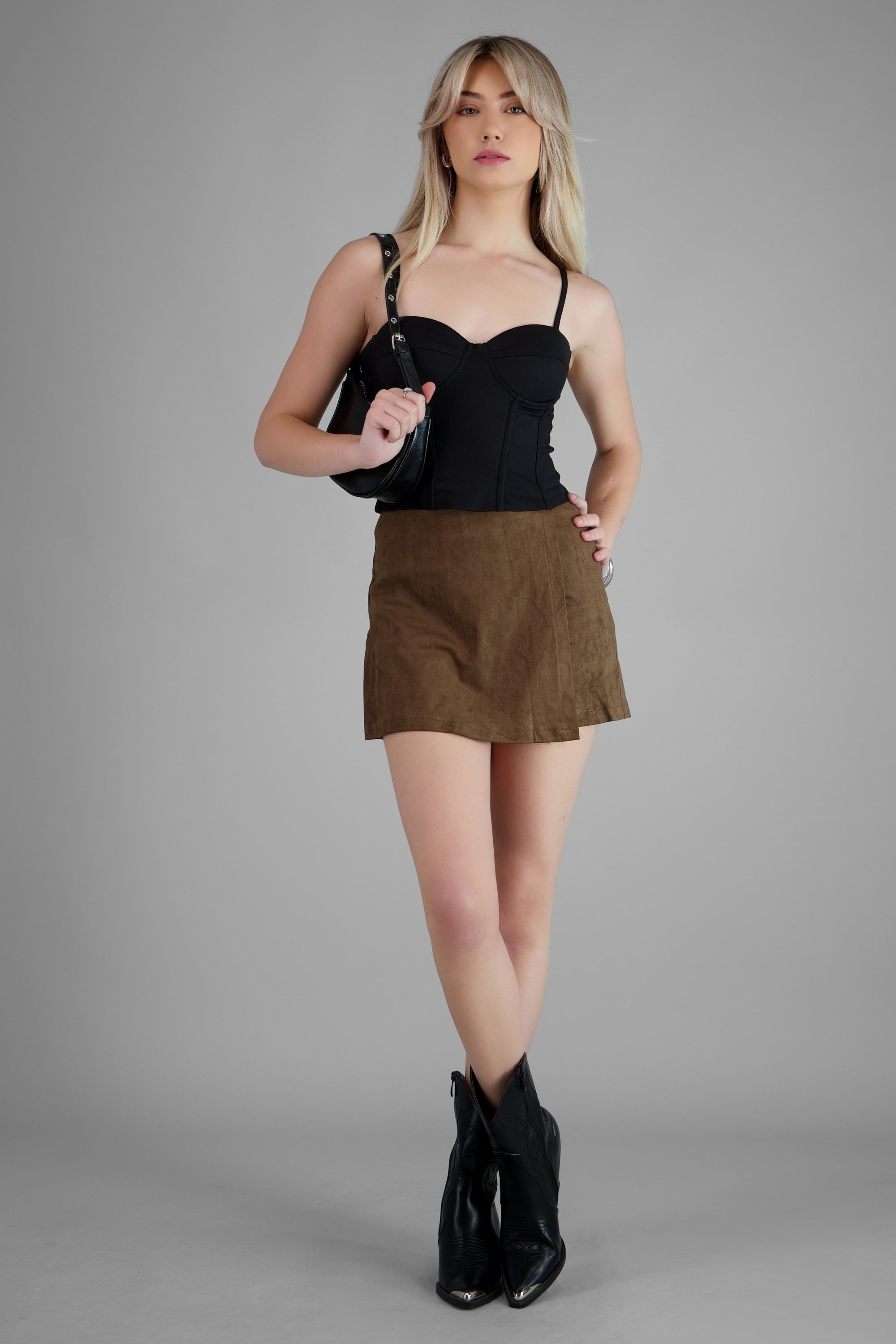 Falda short suede cruzado CHOCOLATE