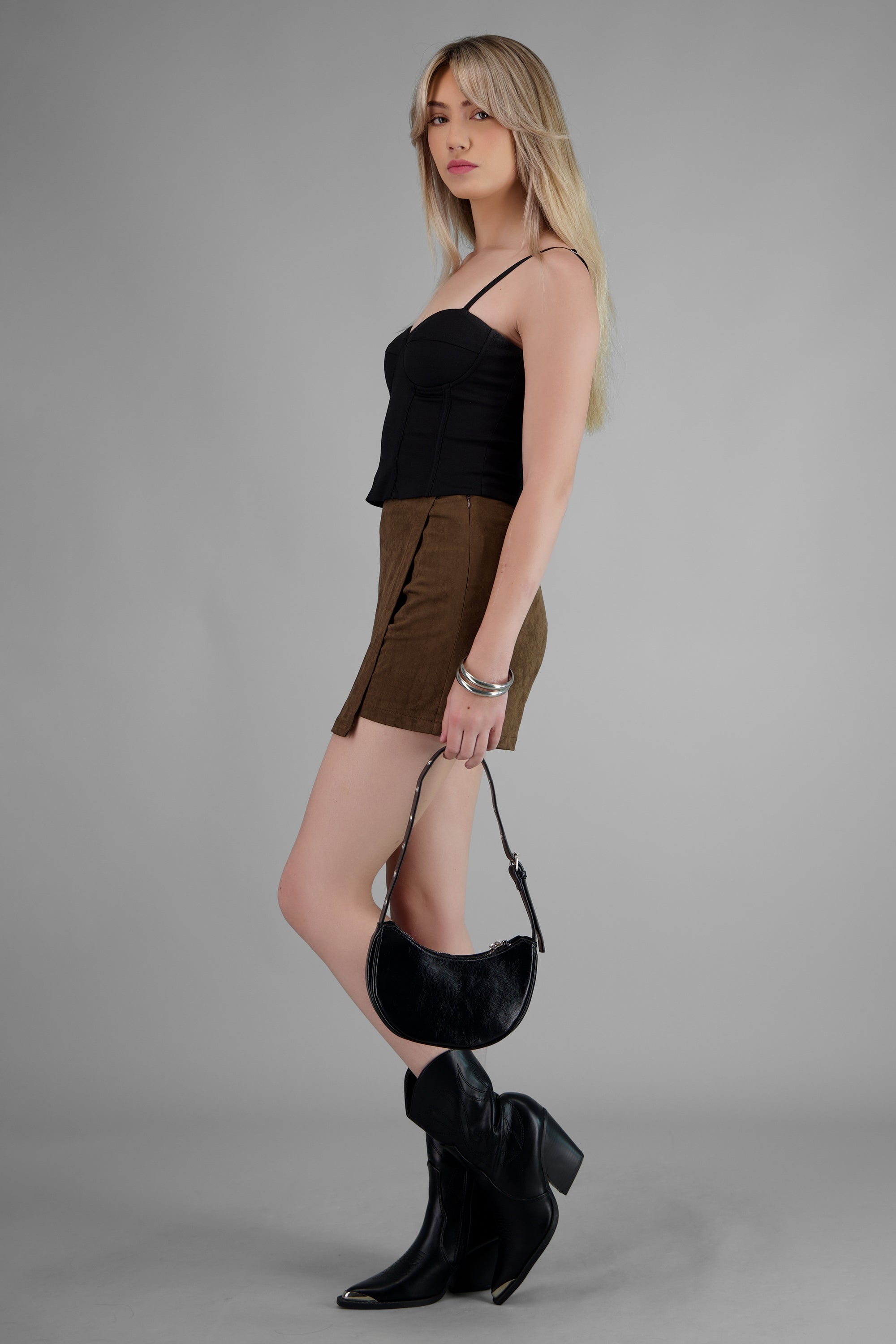 Falda short suede cruzado CHOCOLATE