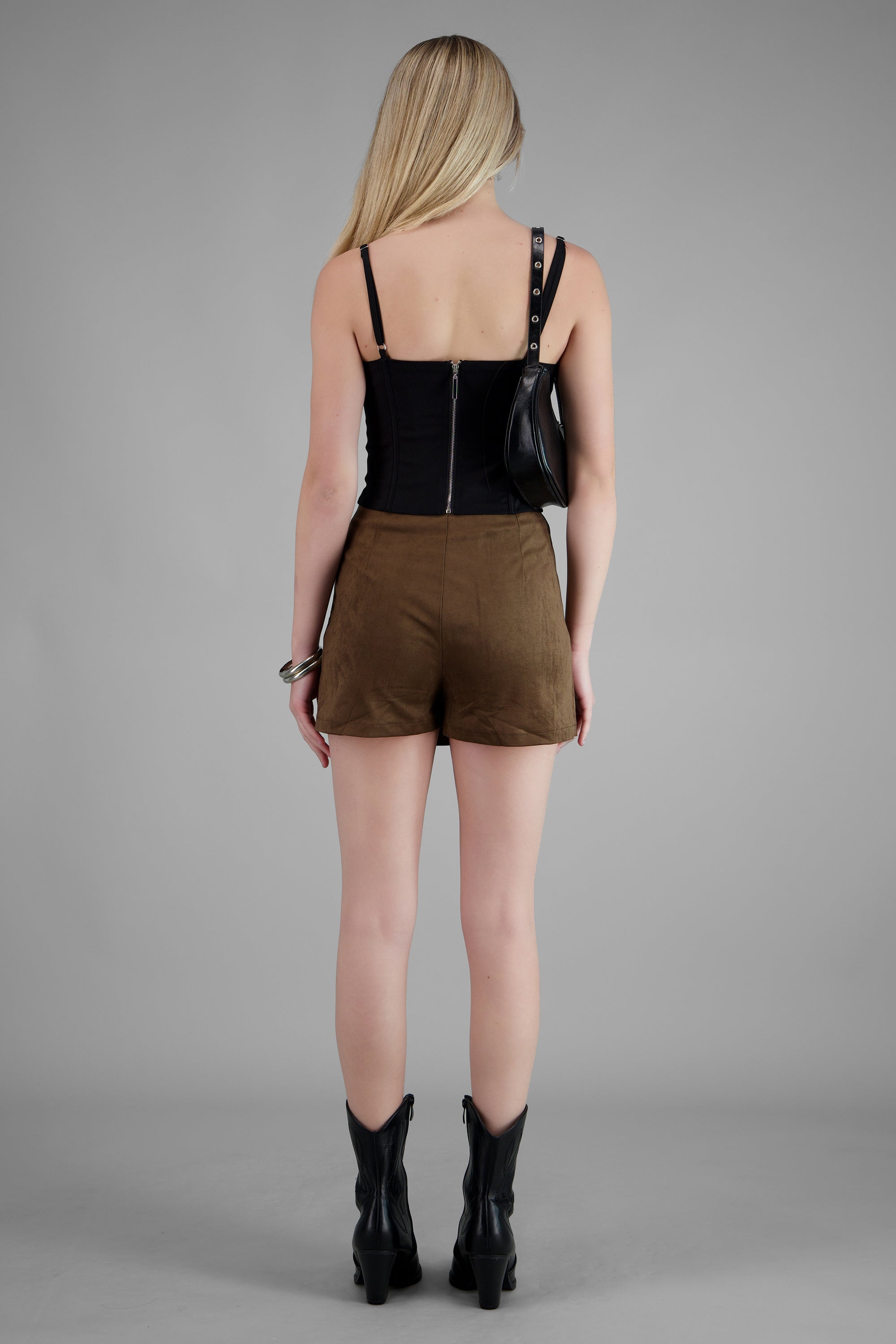 Falda short suede cruzado CHOCOLATE