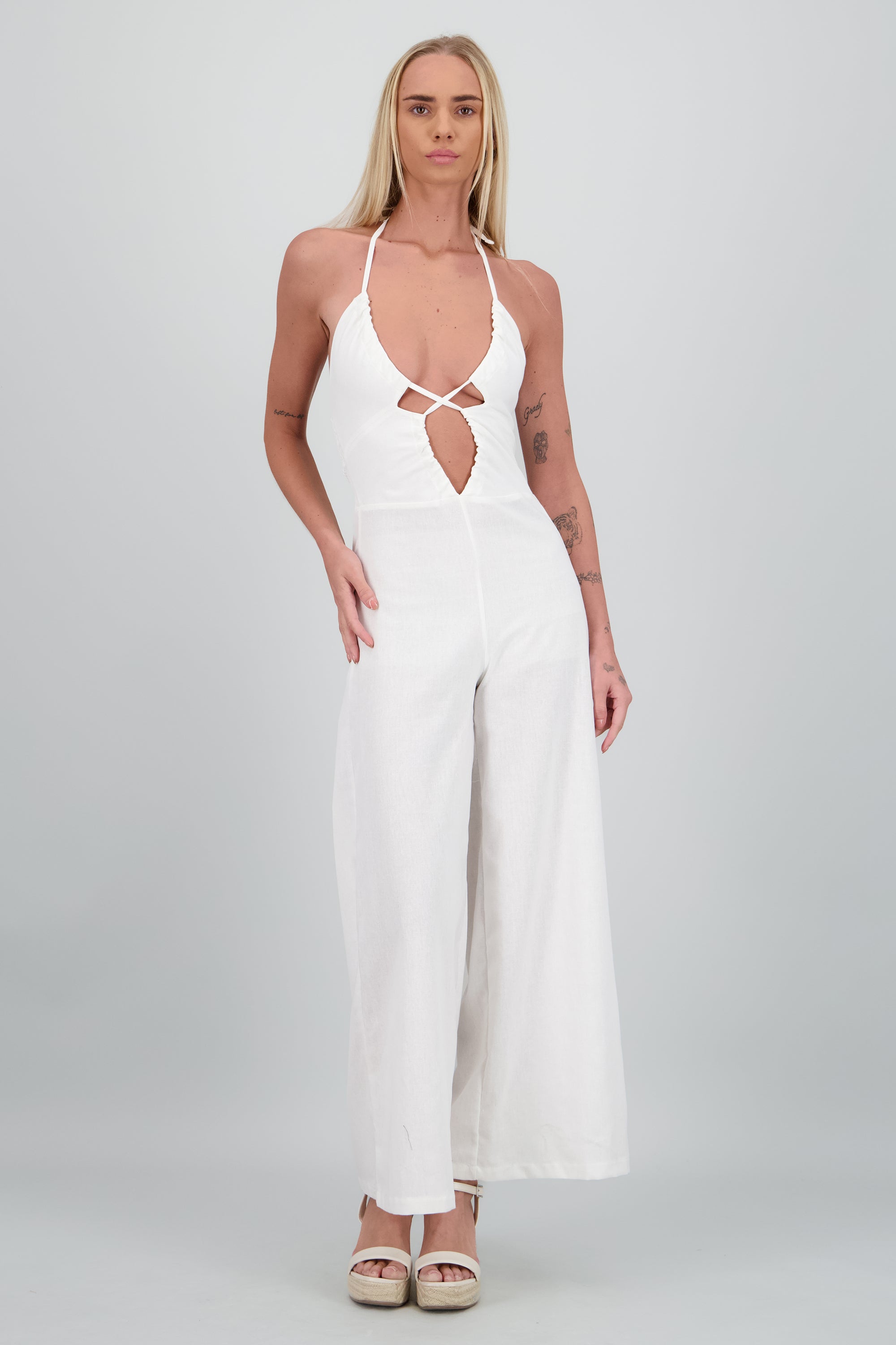 Jumpsuit cut out pierna amplia BLANCO
