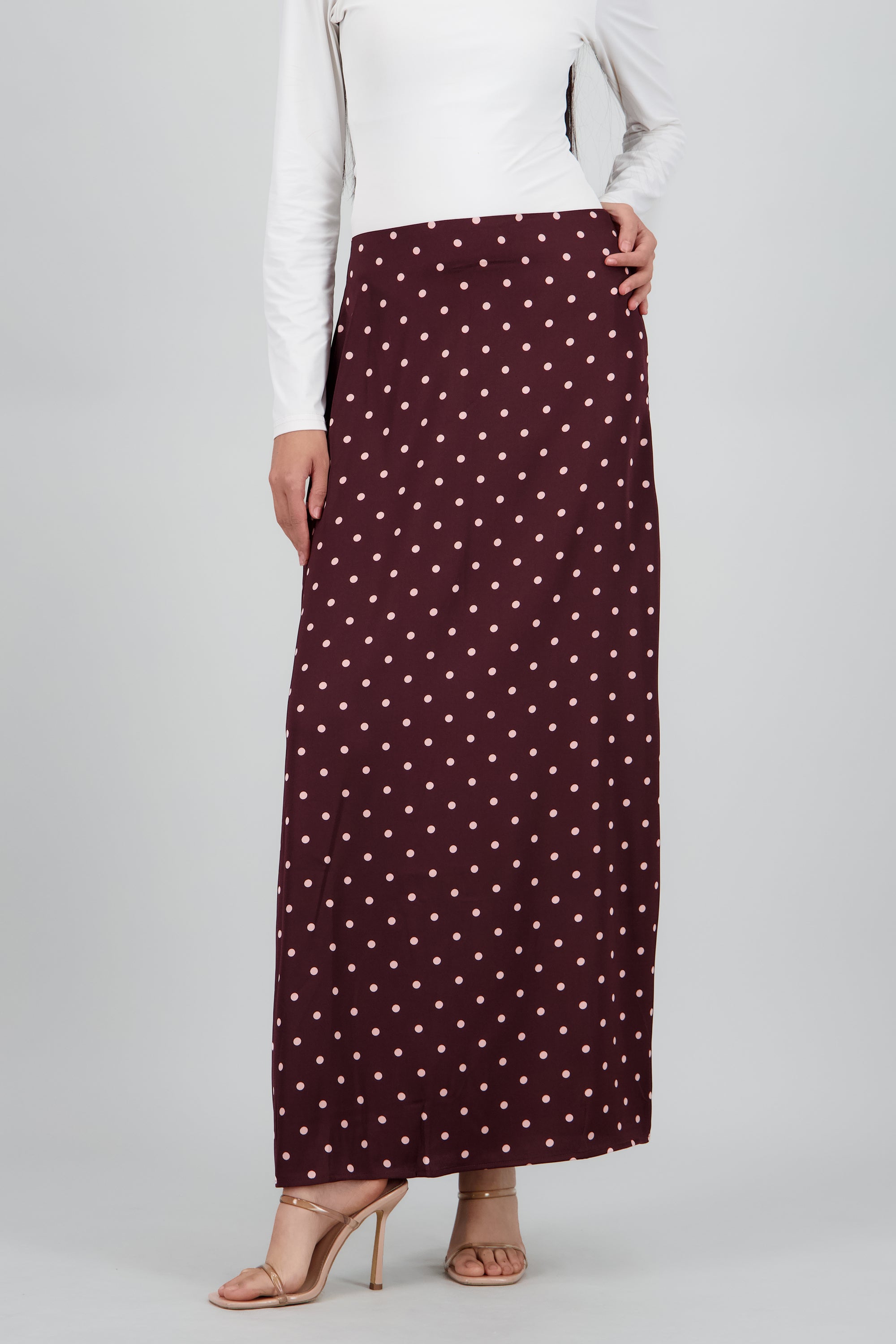 Maxi falda lunares de satin CAFE COMBO