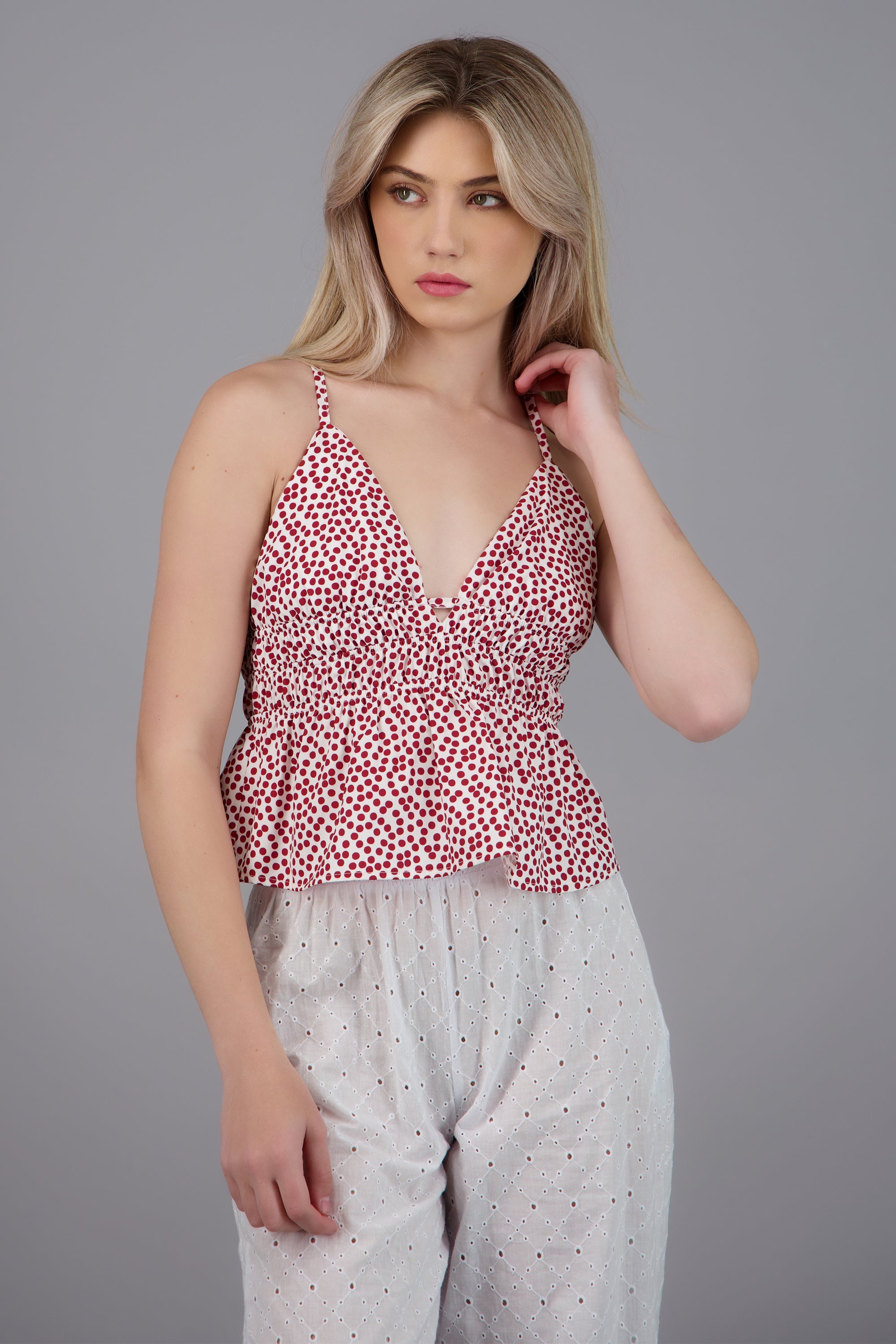 Top Tirante lunares ROJO COMBO