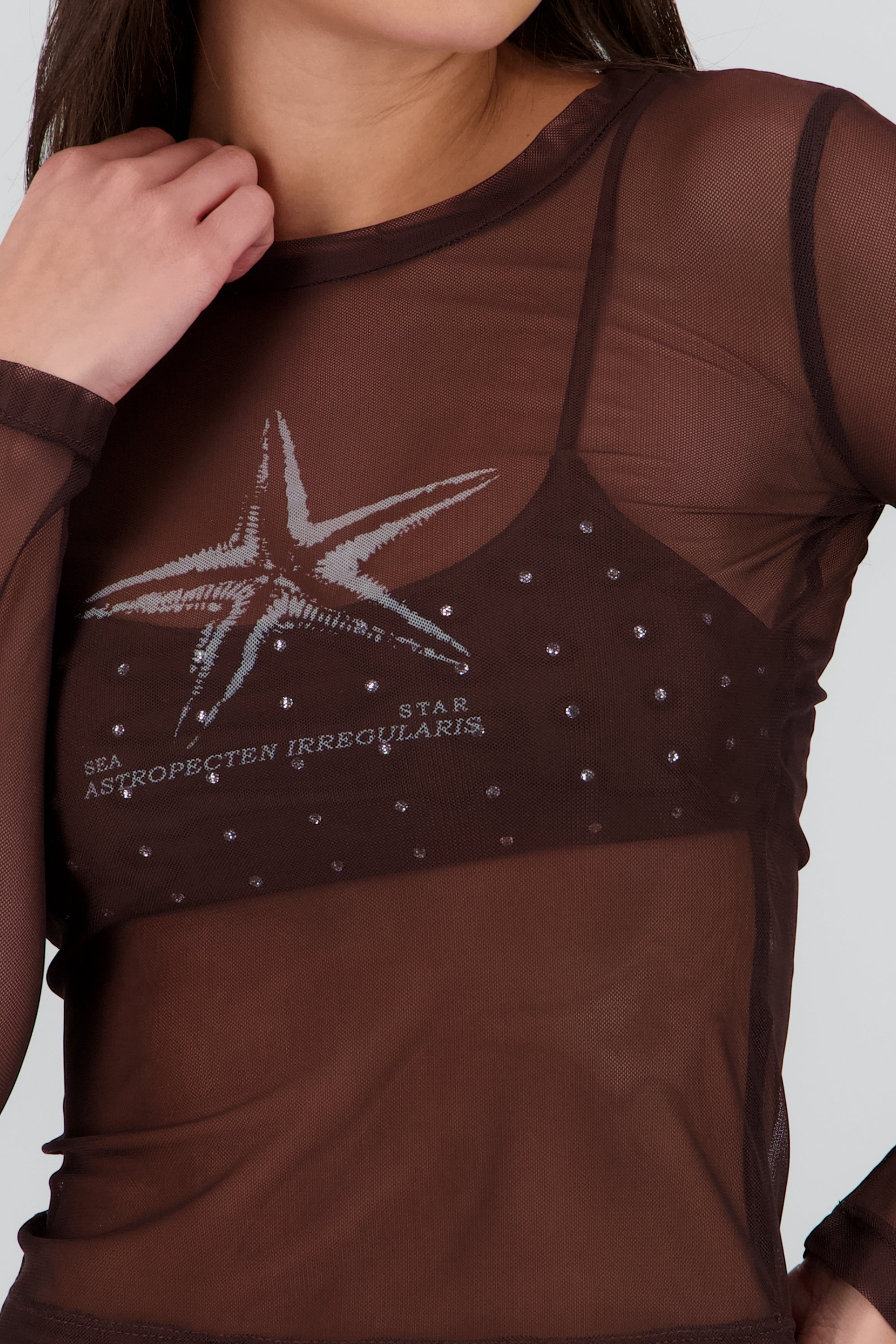 Top manga larga mesh estampado estrella CAFE