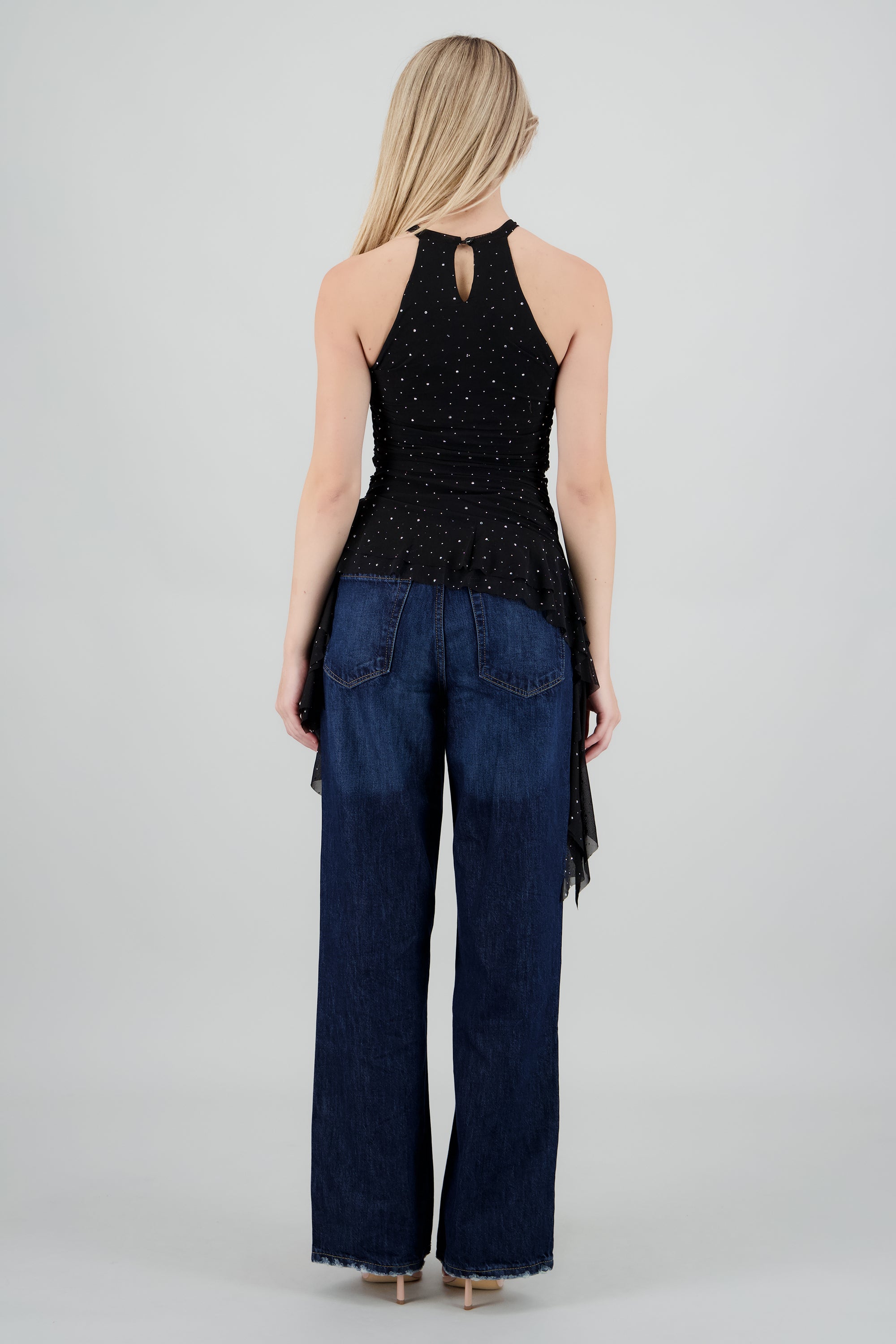 Top halter drapeado brillos NEGRO