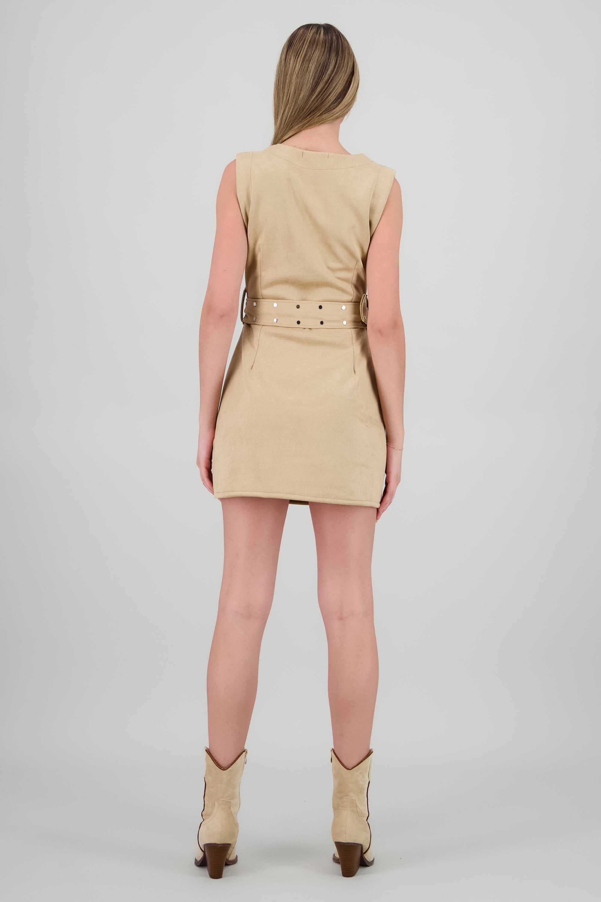 Vestido mini suede detalle cinturon CAMELLO