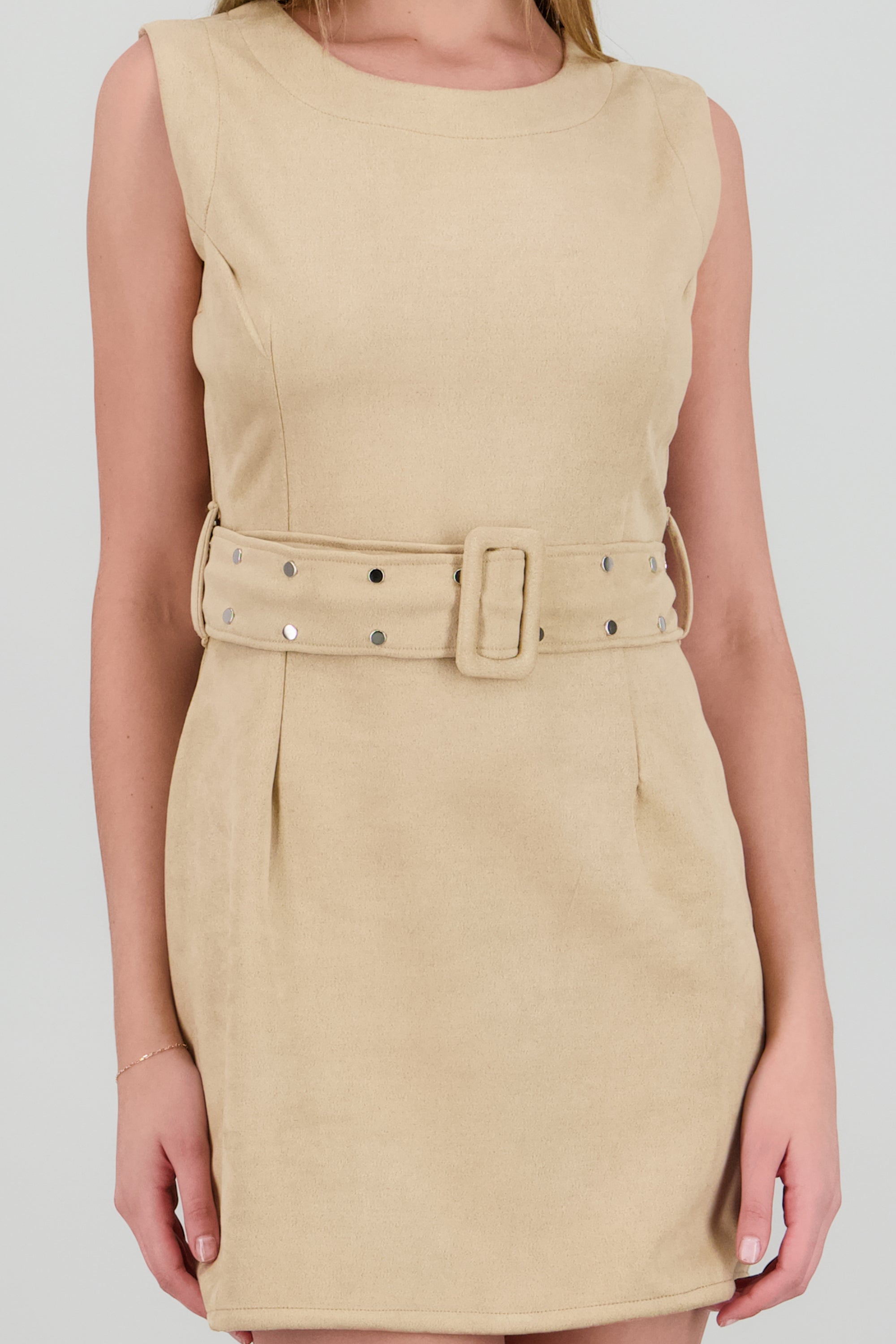 Vestido mini suede detalle cinturon CAMELLO