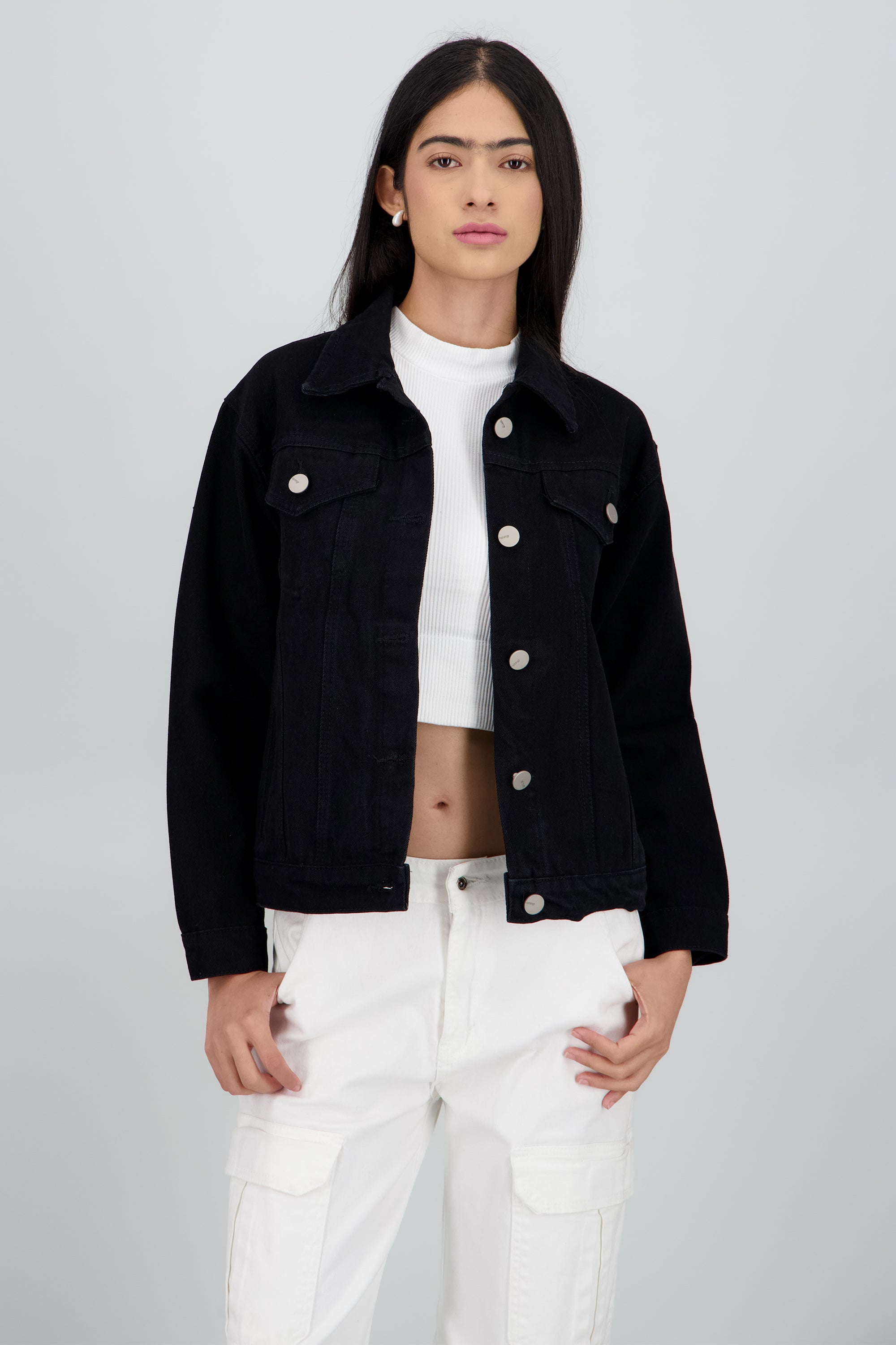 Chamarra trucker basica NEGRO