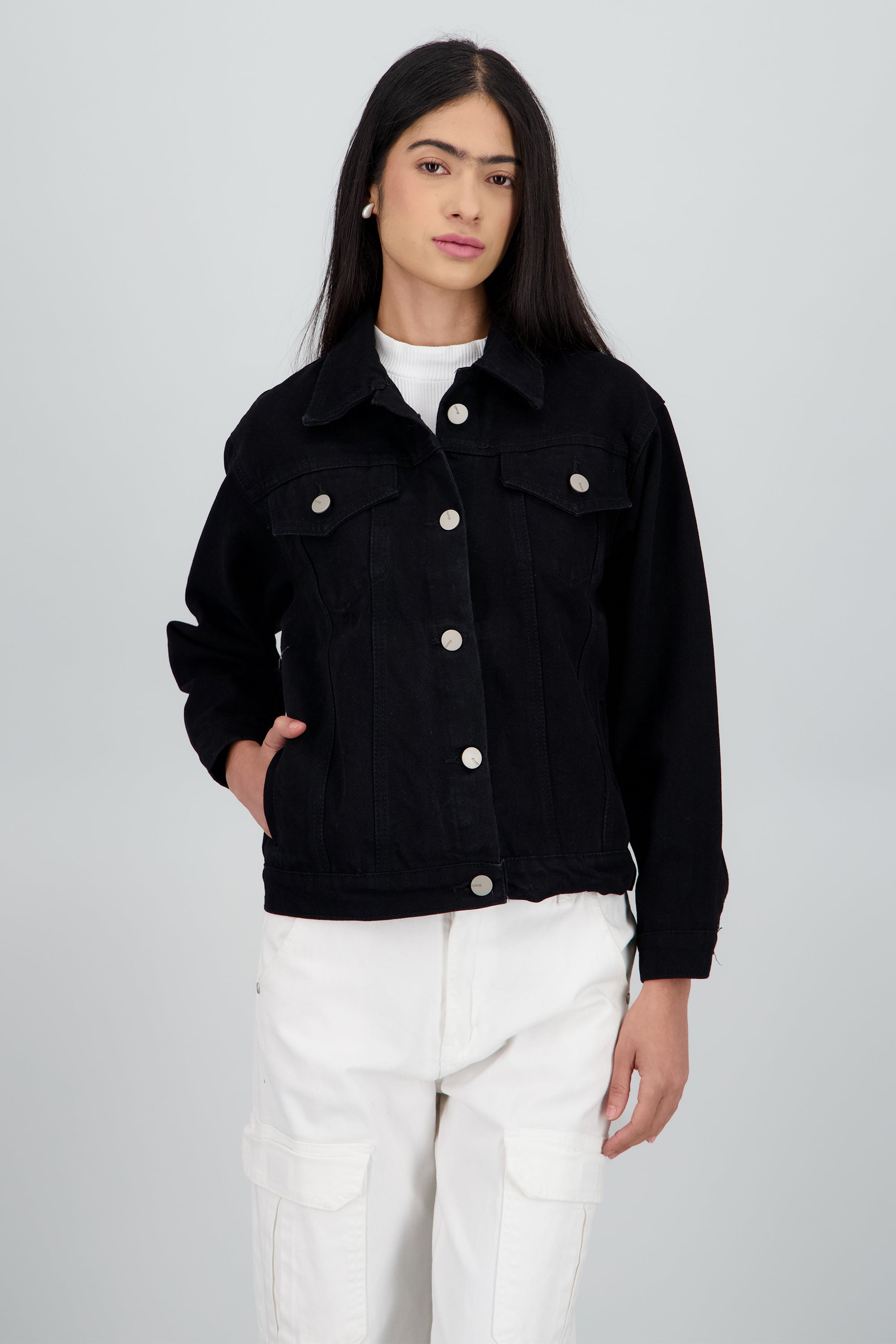 Chamarra trucker basica NEGRO