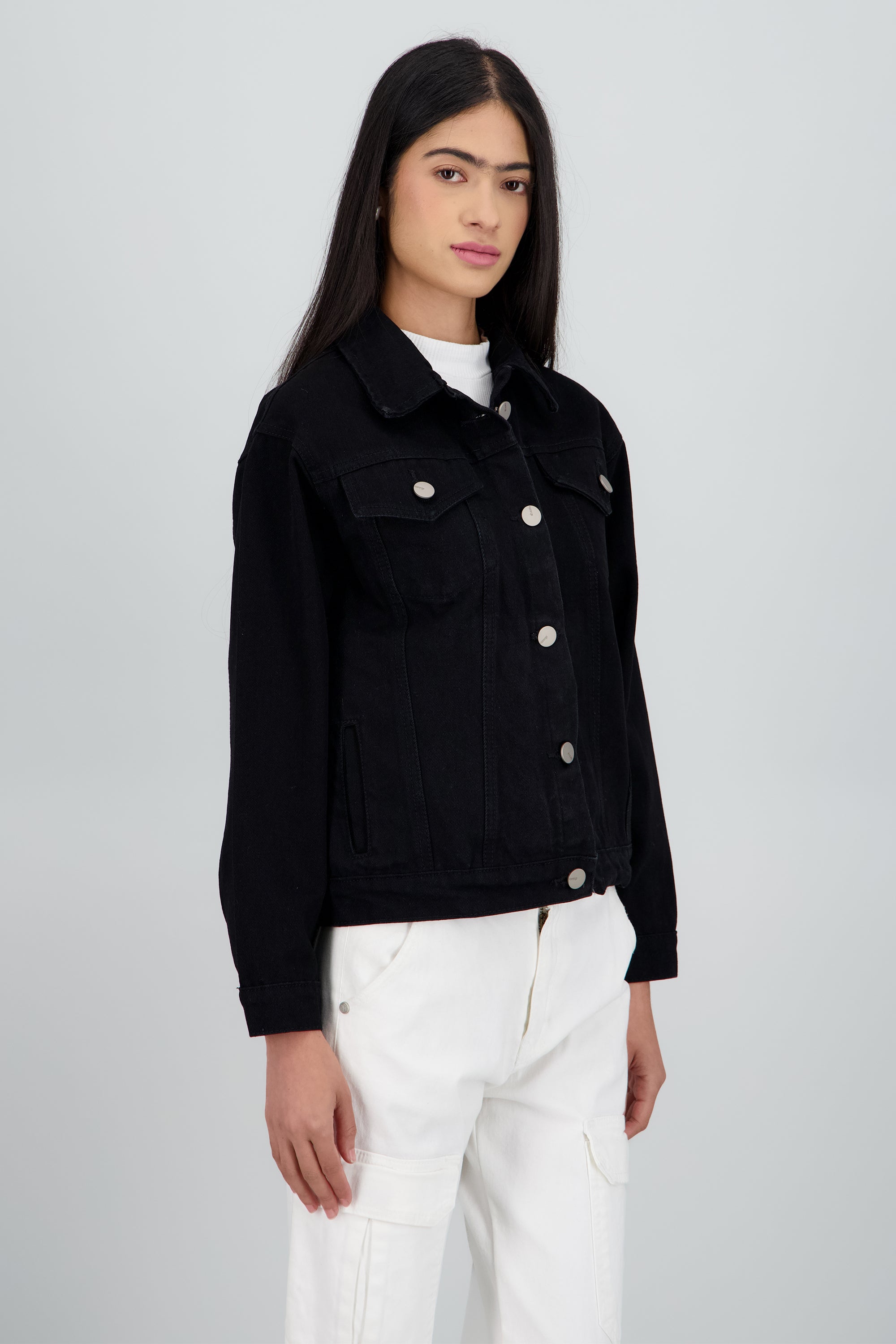 Chamarra trucker basica NEGRO