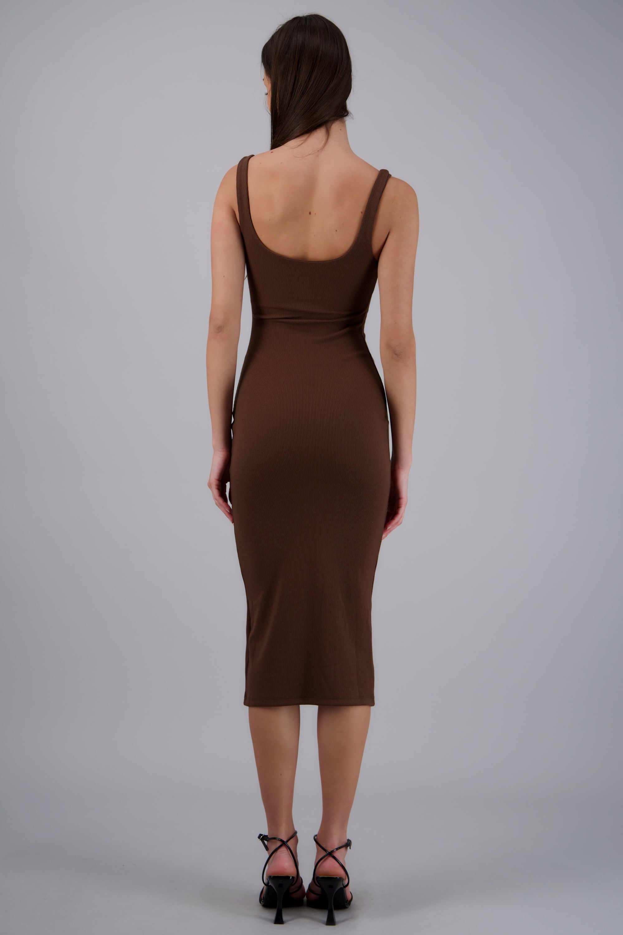 Vestido midi bodycon rib CHOCOLATE