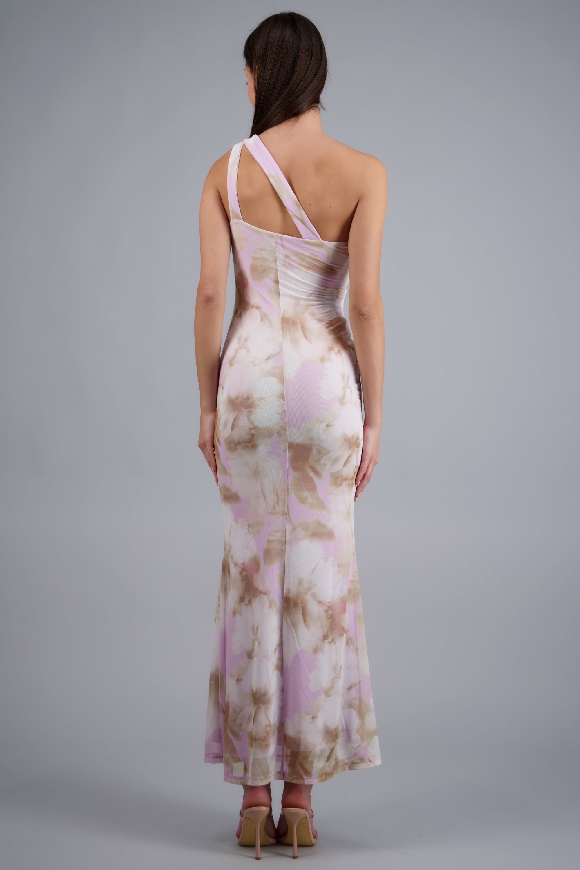 Vestido maxi un hombro detalle argolla ROSA