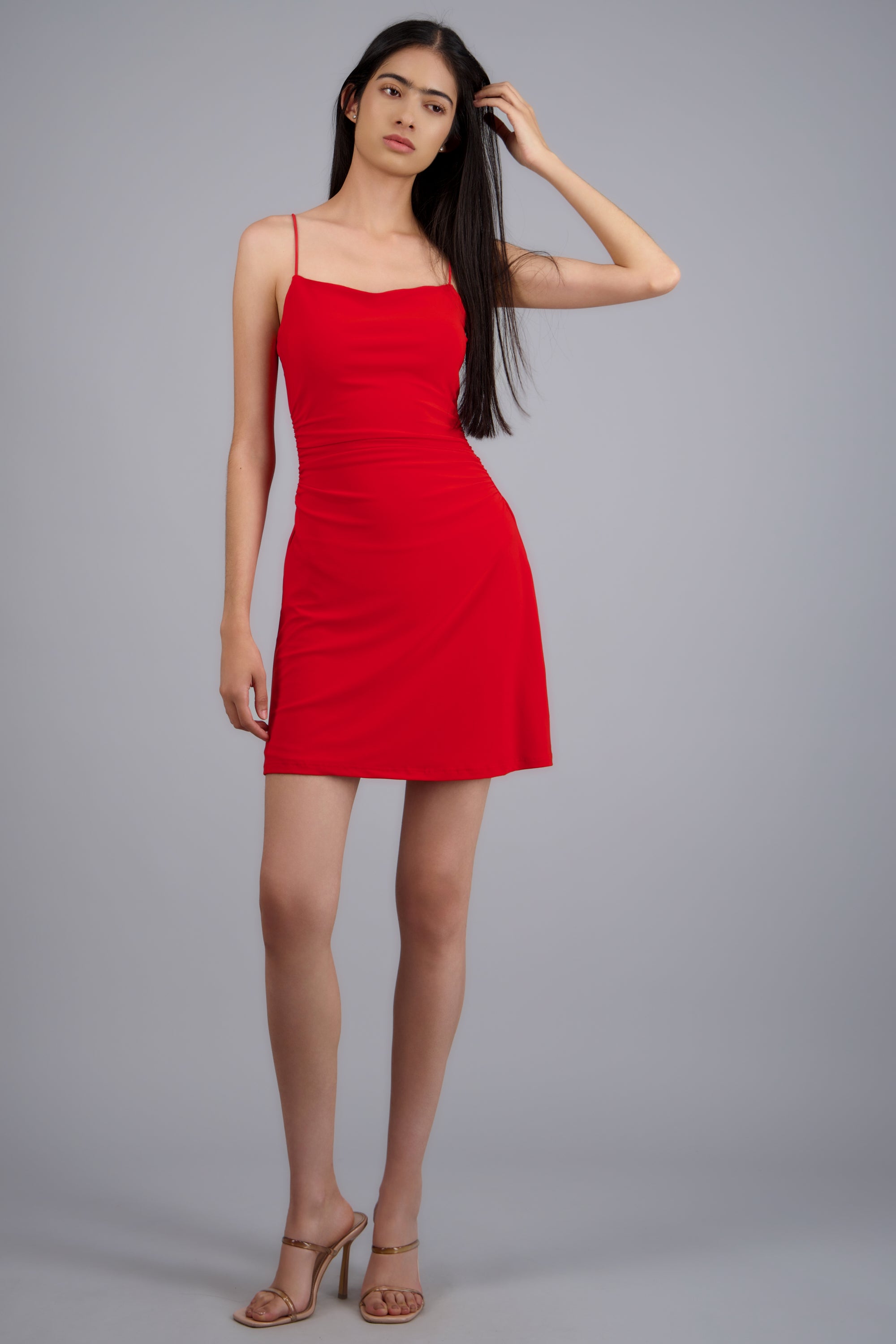 Vestido liso mini con tirantes ROJO